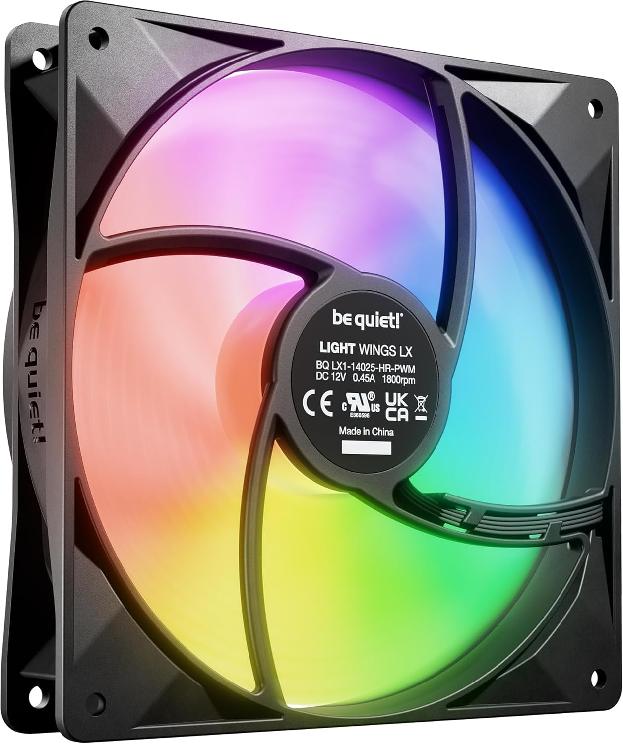 be quiet! Light Wings LX PWM Ventilateur haute vitesse 140 mm avec 3 ventilateurs, moyeu lumineux et pales givrées Plusieurs couleurs et effets, câble ARGB avec option de connexion en série