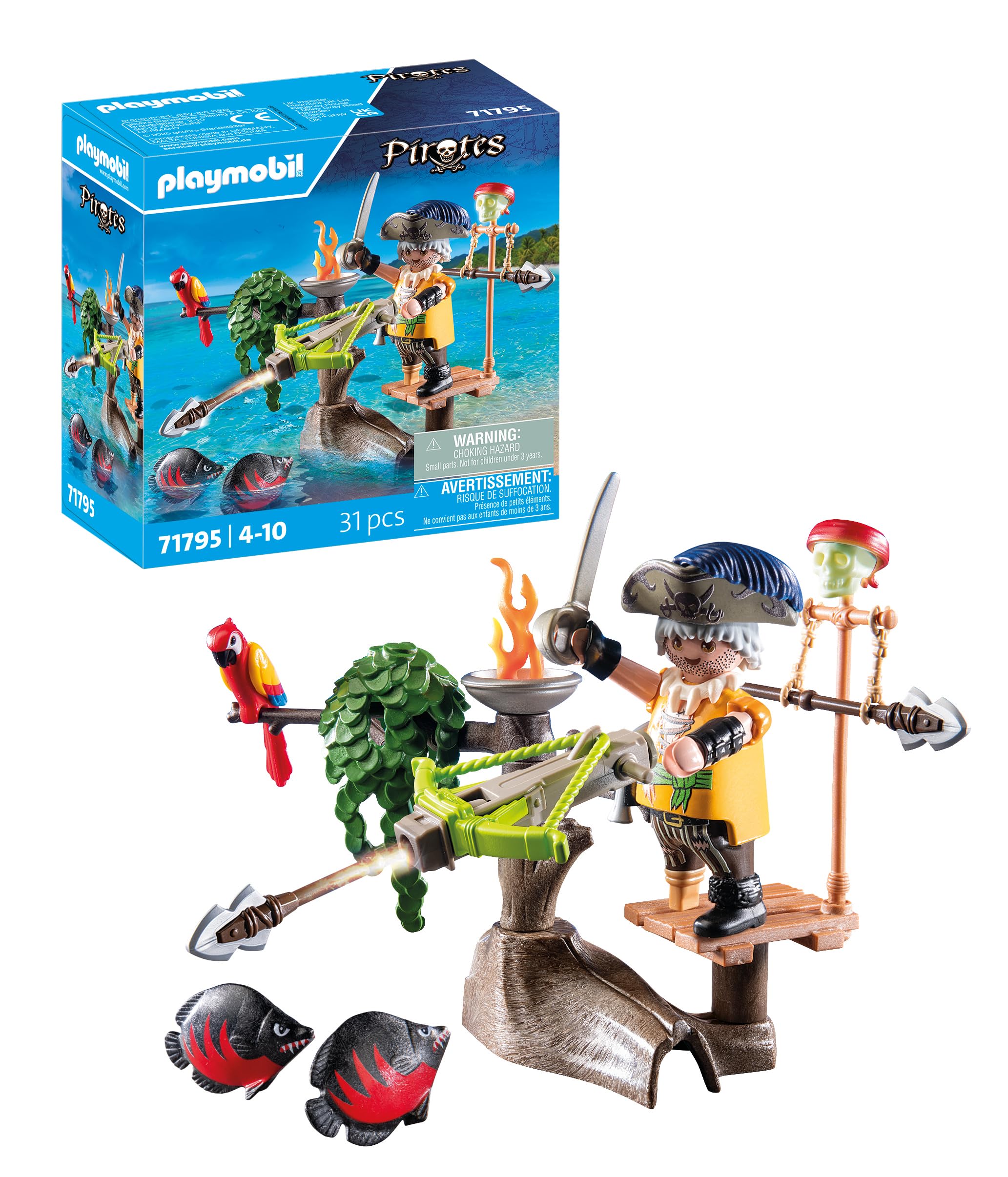 Playmobil 71795 Pirate with Ballista – Pirate Figure with Working Launcher & Accessories, Action Role‑Play Toy for Kids Ages 4+
