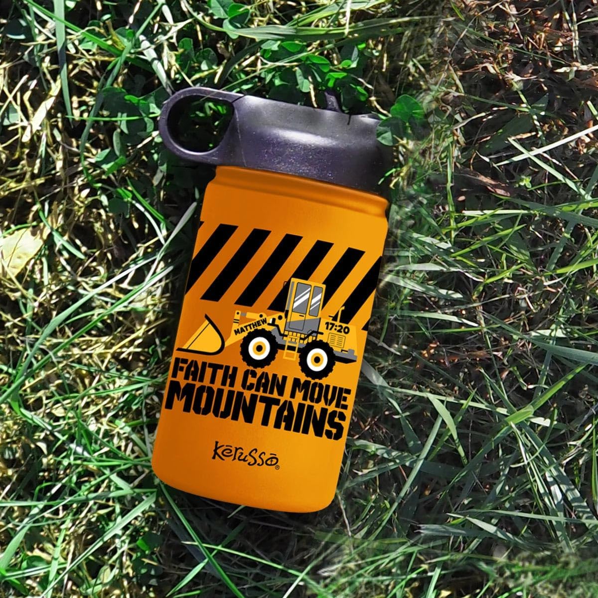 Kerusso Faith Can Move Mountains Matthew 17:20, Orange 12 Ounce Stainless Steel Travel Sports Tumbler With Built In Straw