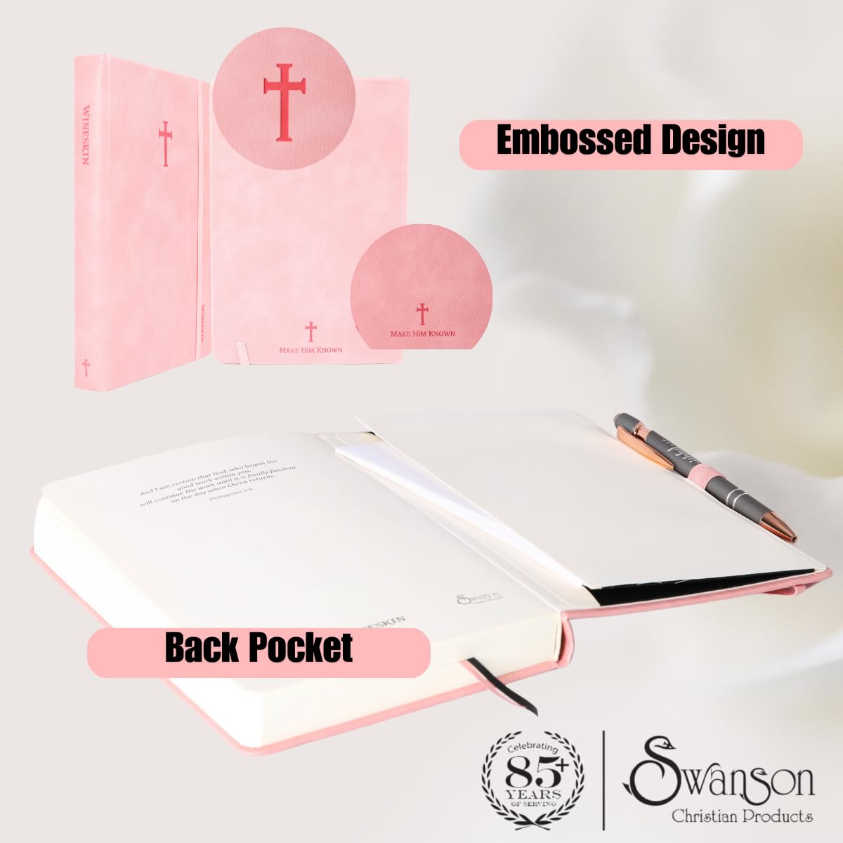 Swanson Christian Products - Rose Wineskin Leather - Hardbound Cover Journal - 420 Lined Pages - 8.3 x 5.8 Inches A5 Size - Daily Inspirational Writing Notebook for School, Business, Office, Travel