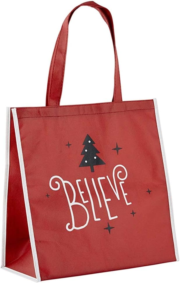Red Believe Christmas Gift Tote Bag, 13 Inch