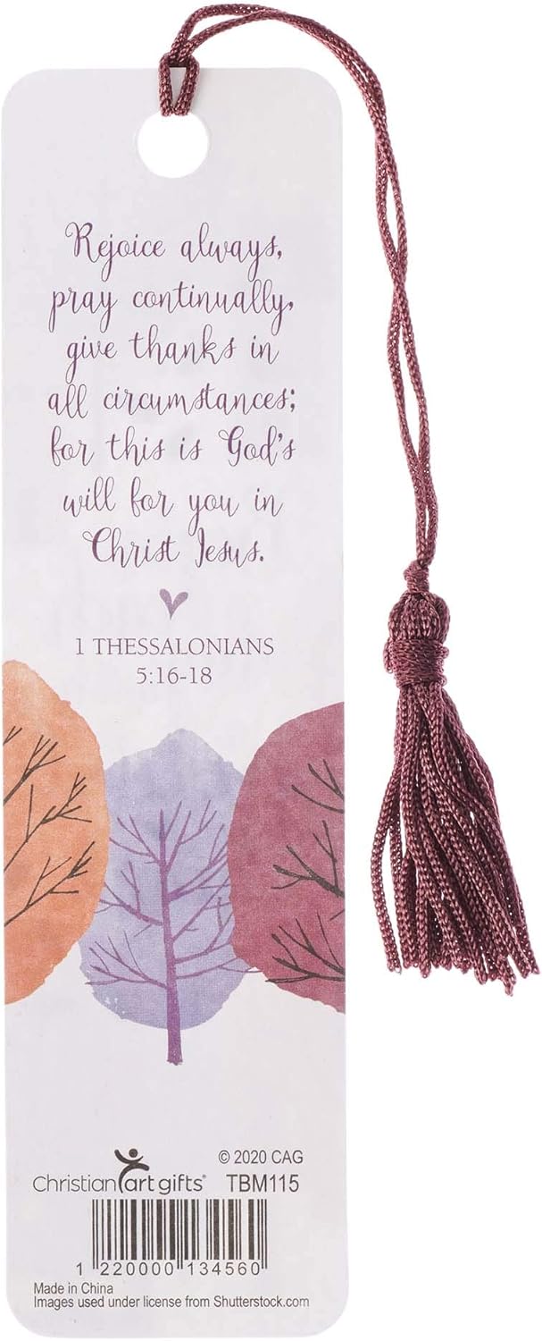 Christian Art Gifts Scripture Bookmark | Grateful Heart – 1 Thessalonians 5:16-18 Bible Verse | Inspirational Plum Bookmark for Women w/Tassel