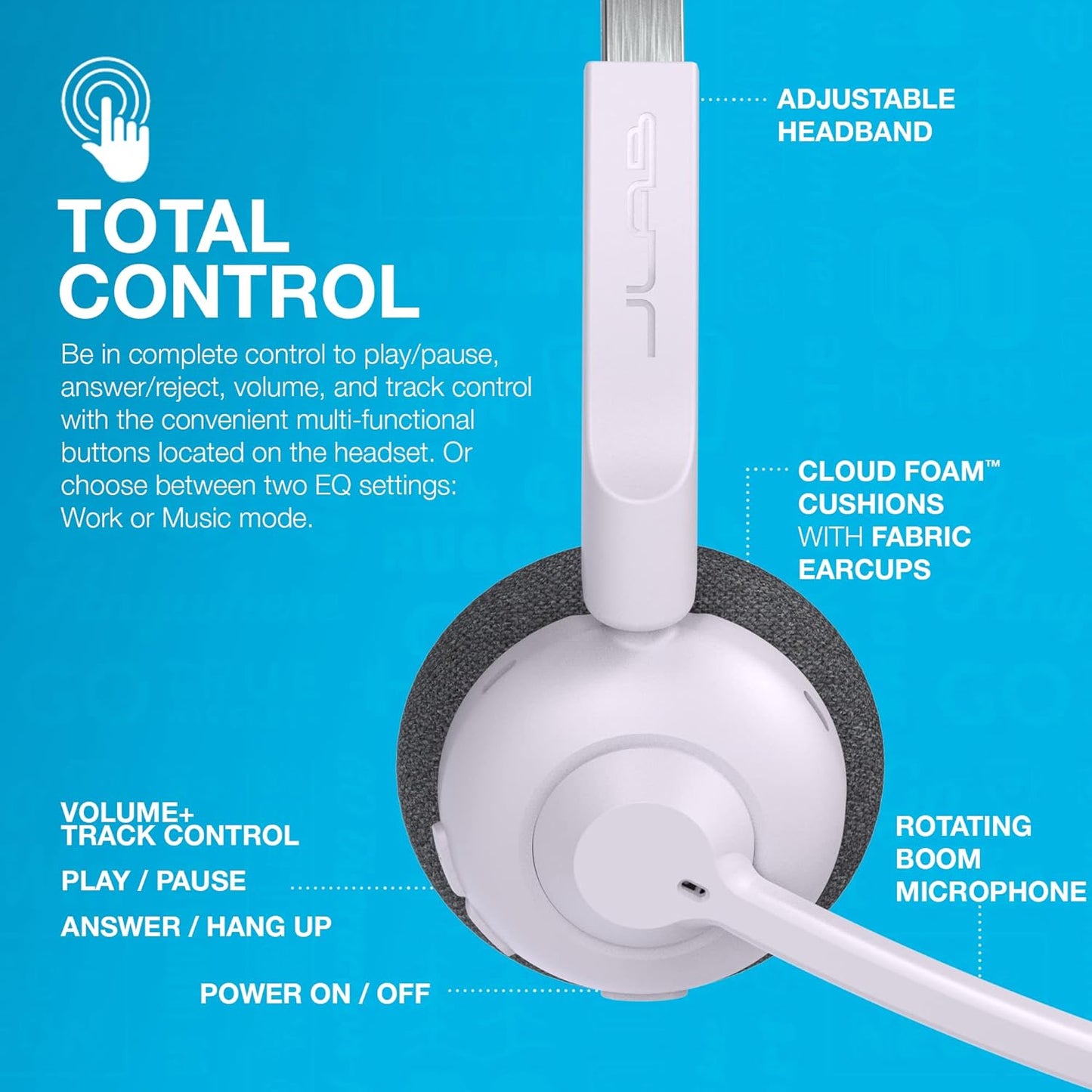 JLab Go Work Pop Wireless Headsets with Microphone - 50+ H Bluetooth Computer Headset, Multipoint Connect, On Ear Wireless Office PC Laptop Headphones with Microphone, Lilac