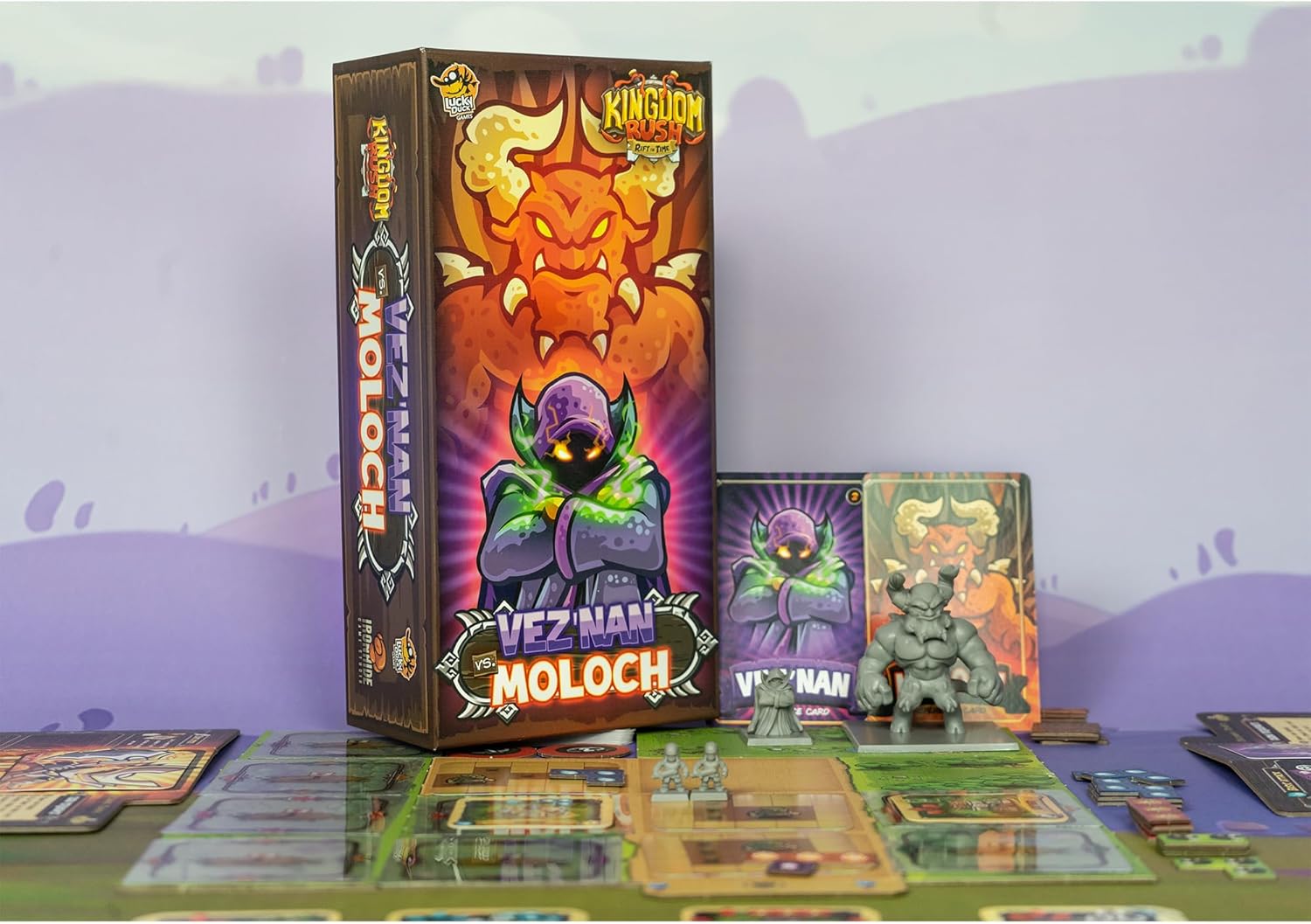 Kingdom Rush: Rift in Time - Vez'nan vs Moloch Board Game Expansion - Epic Battle of The Sorcerers! Cooperative Strategy Game, Ages 12+, 1-4 Players, 60-90 Minute Playtime, Made by Lucky Duck Games