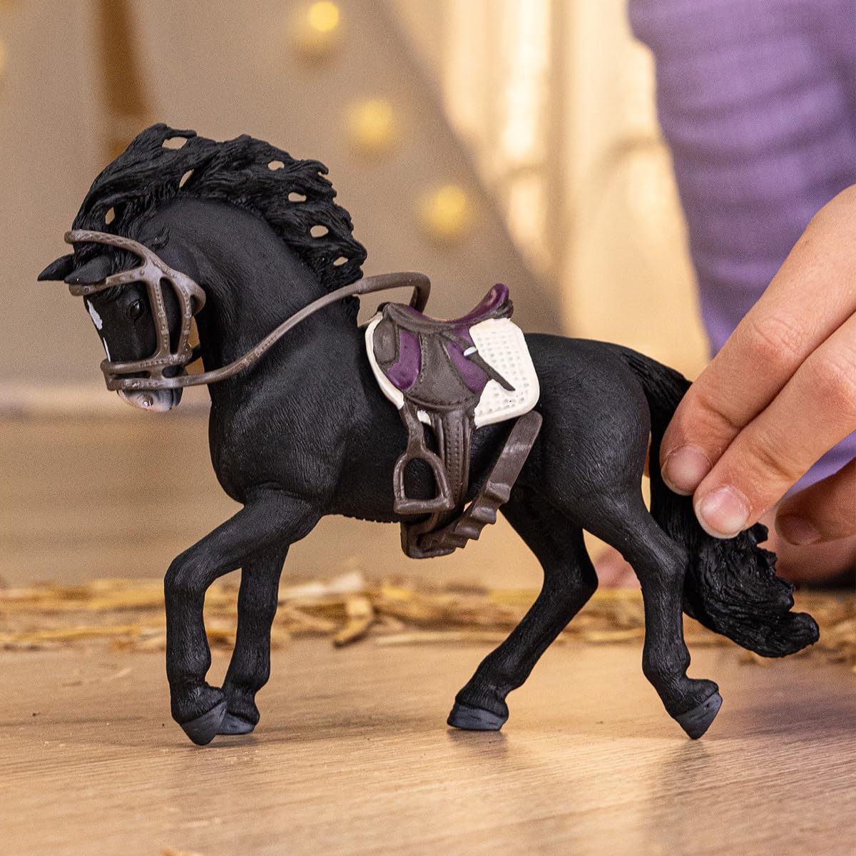 Schleich HORSE CLUB - Pura Raza Espanola Stallion and Accessories - 15cm Collectable, Realistic Toy Horse Figurine for Girls and Boys. Durable Figure for Fun Imaginative Play. Kids Toys Ages 5+ 42707