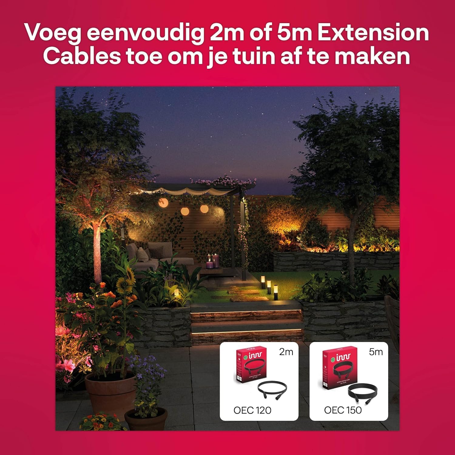 Innr Smart Outdoor LED Strip, 2m, Zigbee, wit en kleur, werkt met Philips Hue*, Amazon Echo (4th Gen.), Voice Control met Alexa, Hey Google (bridge vereist), RGBW, wit 1800K-6500K, 660lm, dimbaar