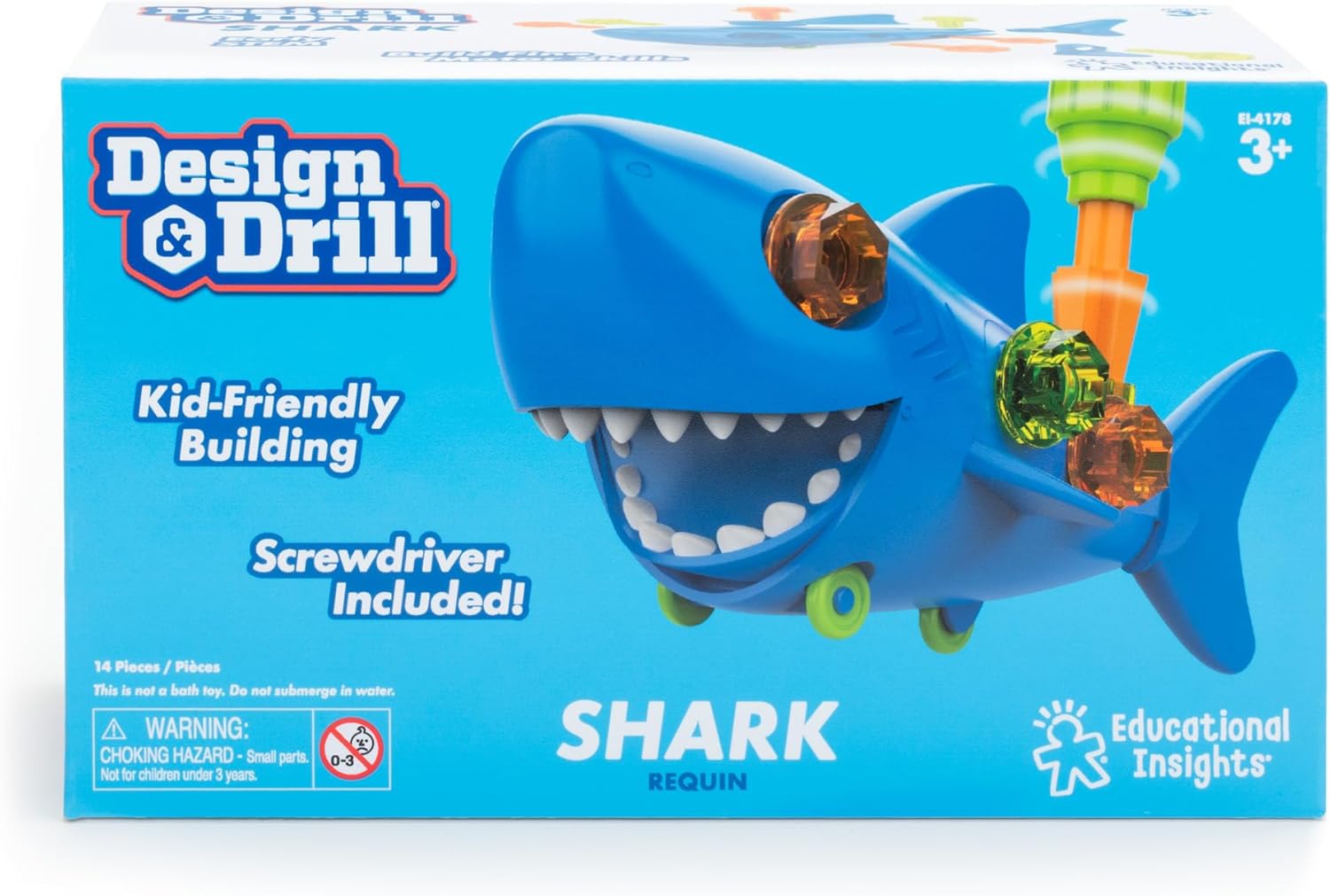 Learning Resources Resources-4178, tiburón Design & Drill, Juguetes niñas de 3 años, Habilidades motoras Finas, construcción y edificación para educación Infantil, Multicolor, M (EI-4178