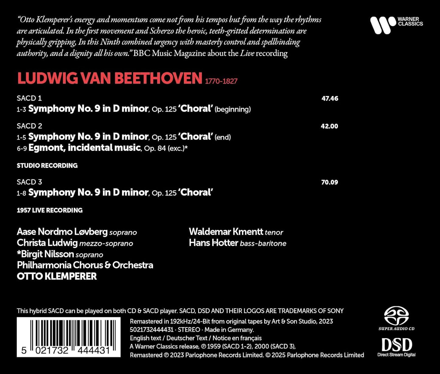 Beethoven: Choral Symphony (Studio & Live): Inceidental Music to 'Egmont'