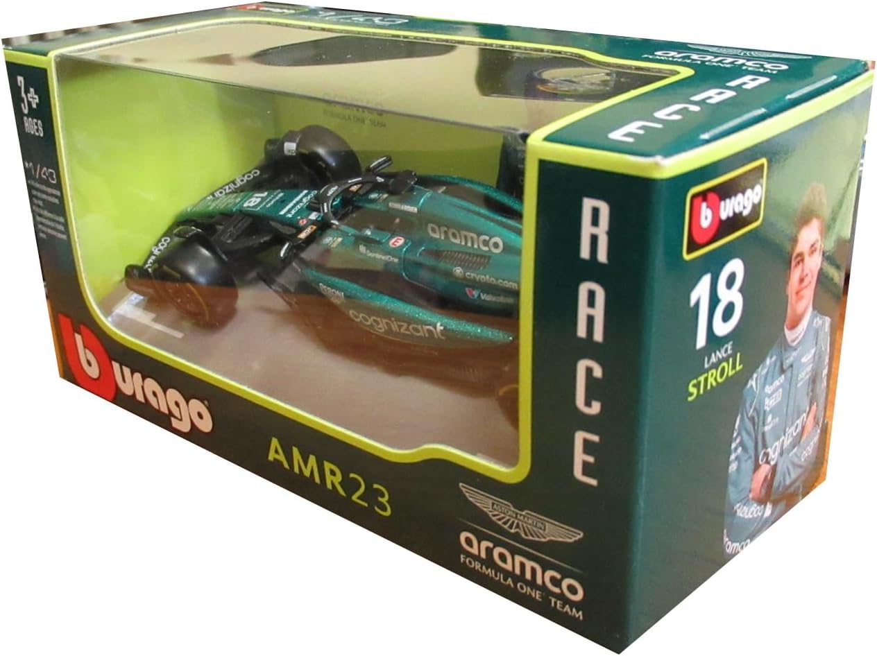 Bburago Formula 1 F1 Asto Martin AMR 23 Lance Stroll (2023) - 1:43 Scale - In credibly Detailed Die-Cast Replica Collectible Race Car, Blue