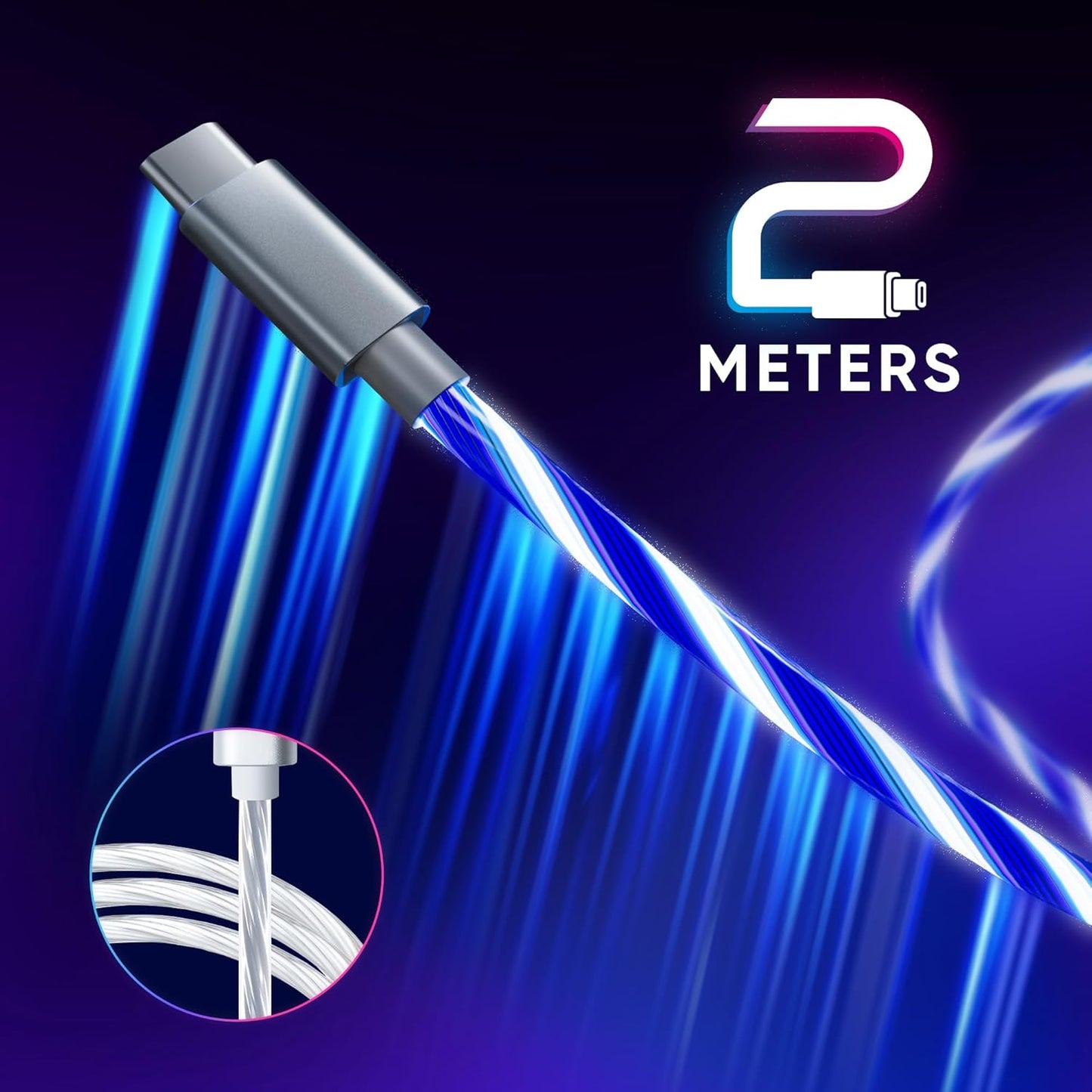 Oniverse - Usb-C Quick Charge Cable With Led - 2 Meters - White