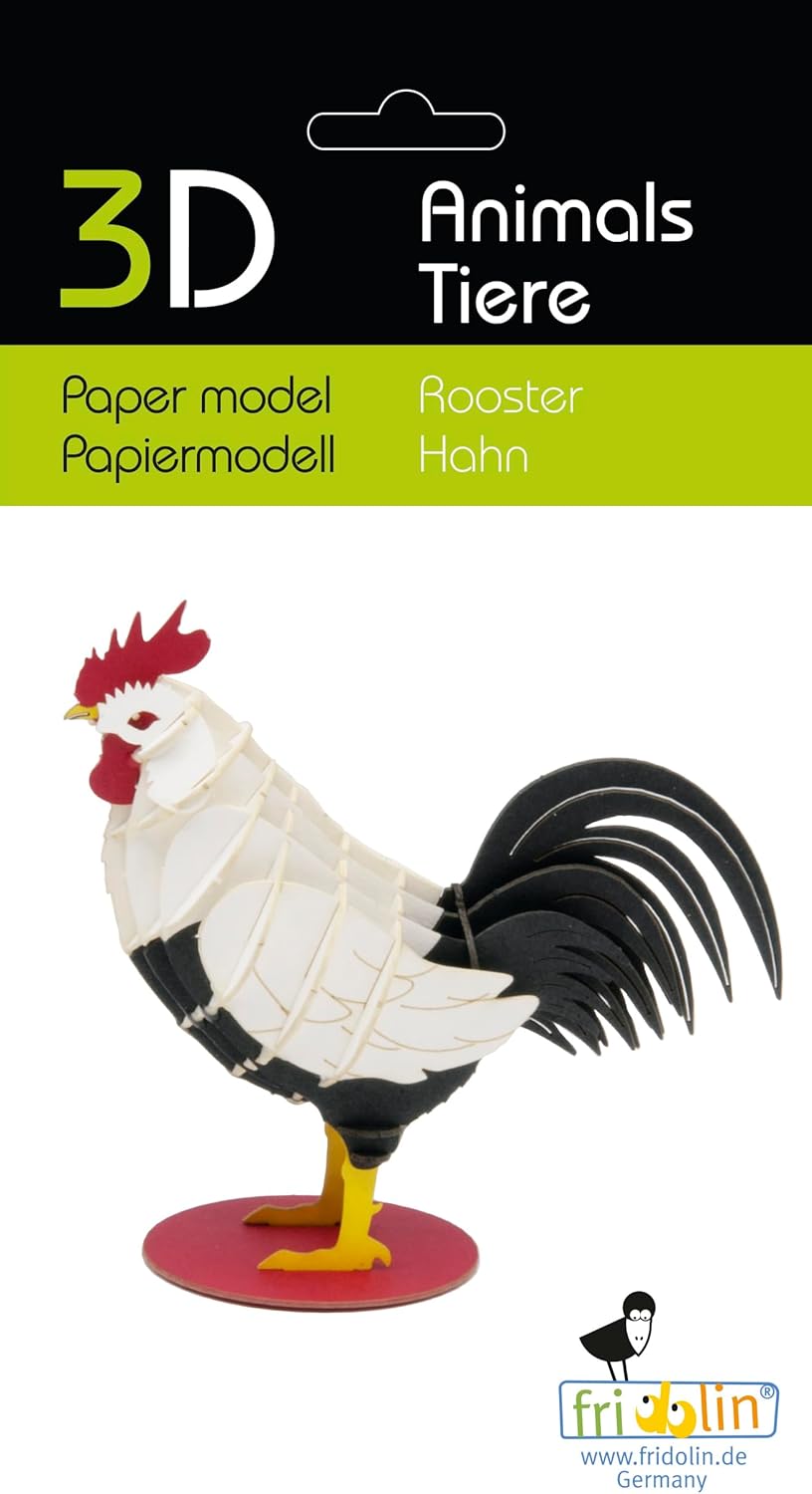 Fridolin 3D Papiermodell - Hahn bunt