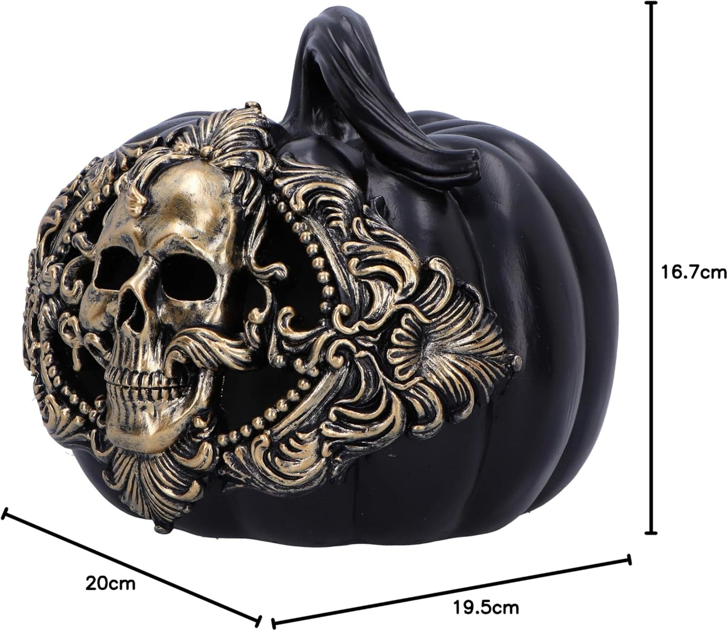 Nemesis Now Baroque Harvest Pumpkin Skull 16.7cm, Resin, Black Pumpkin and Gold Skull Ornament, Halloween Décor, Baroque Design, Reusable Pumpkin, Cast in the Finest Resin, Expertly Hand-Painted
