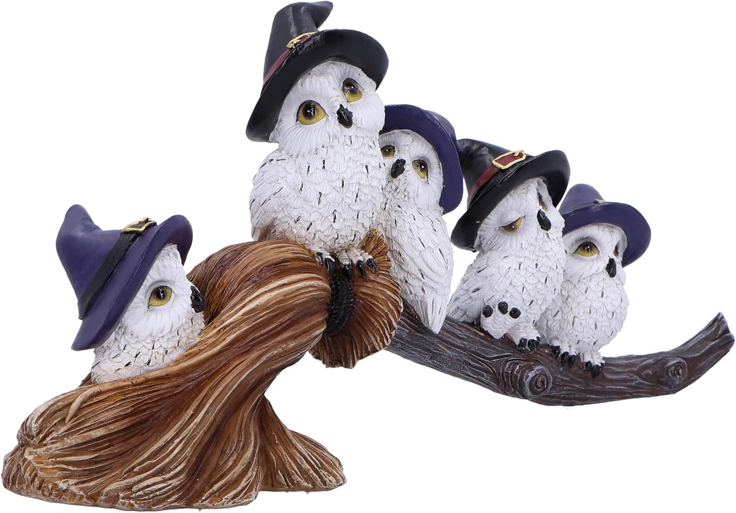 Nemesis Now Feathered Broomstick 26cm, Resin, White, Owl Figure, White Owl Ornament, Collectable Owl Giftware, Cast in the Finest Resin, Expertly Hand-Painted