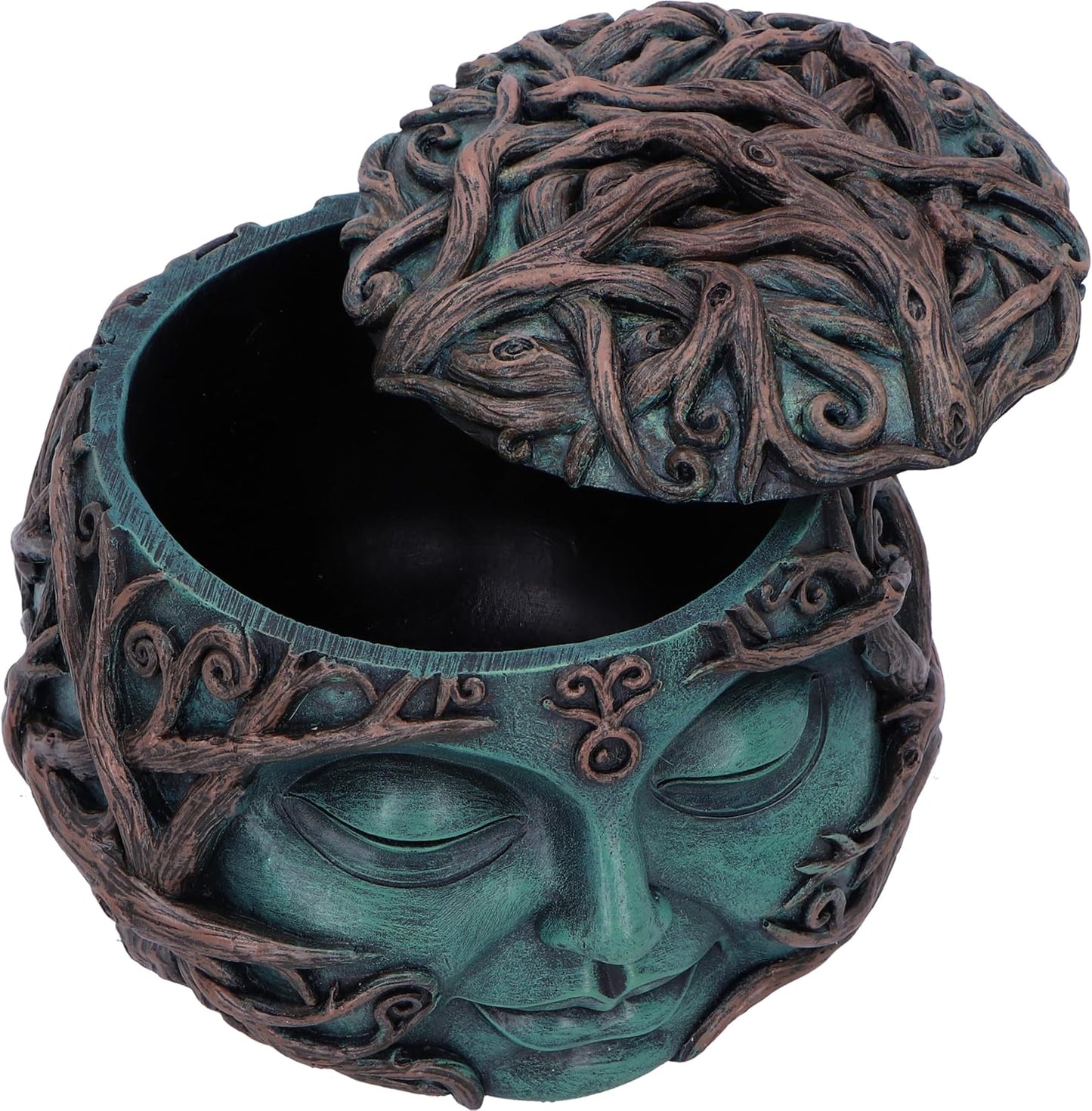Nemesis Now Tree Spirit Treasure Box 10.5cm, Resin, Green, Vined Tree Face Box, Spiritual Nature Gift, Removable Lid, Cast in the Finest Resin, Expertly Hand-Painted