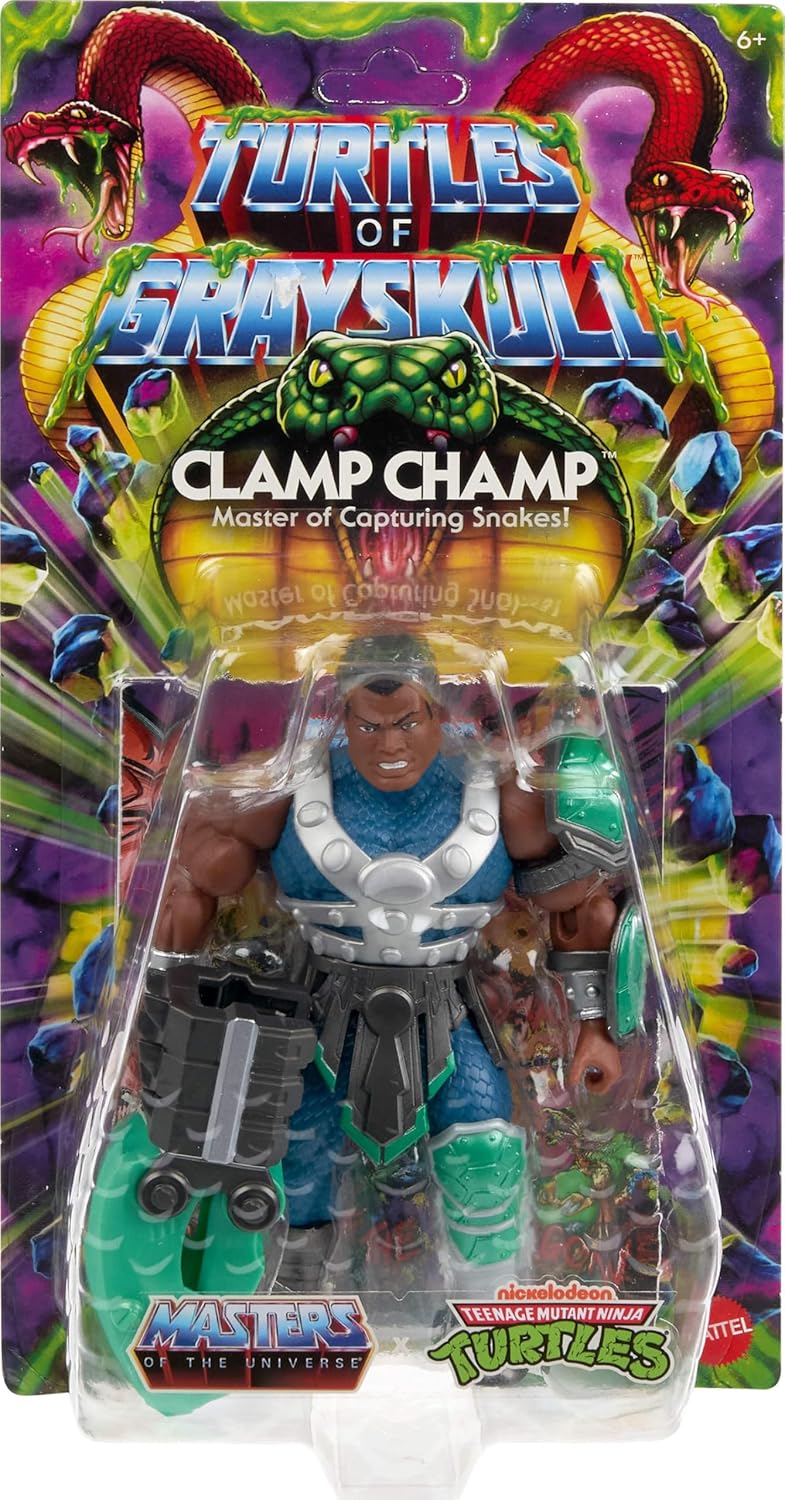 Masters of Universe Origins Turtles of Grayskull Clamp Champ Reptile Wars Posable Action Figure, Teenage Mutant Ninja & MOTU Crossover Hero Toy