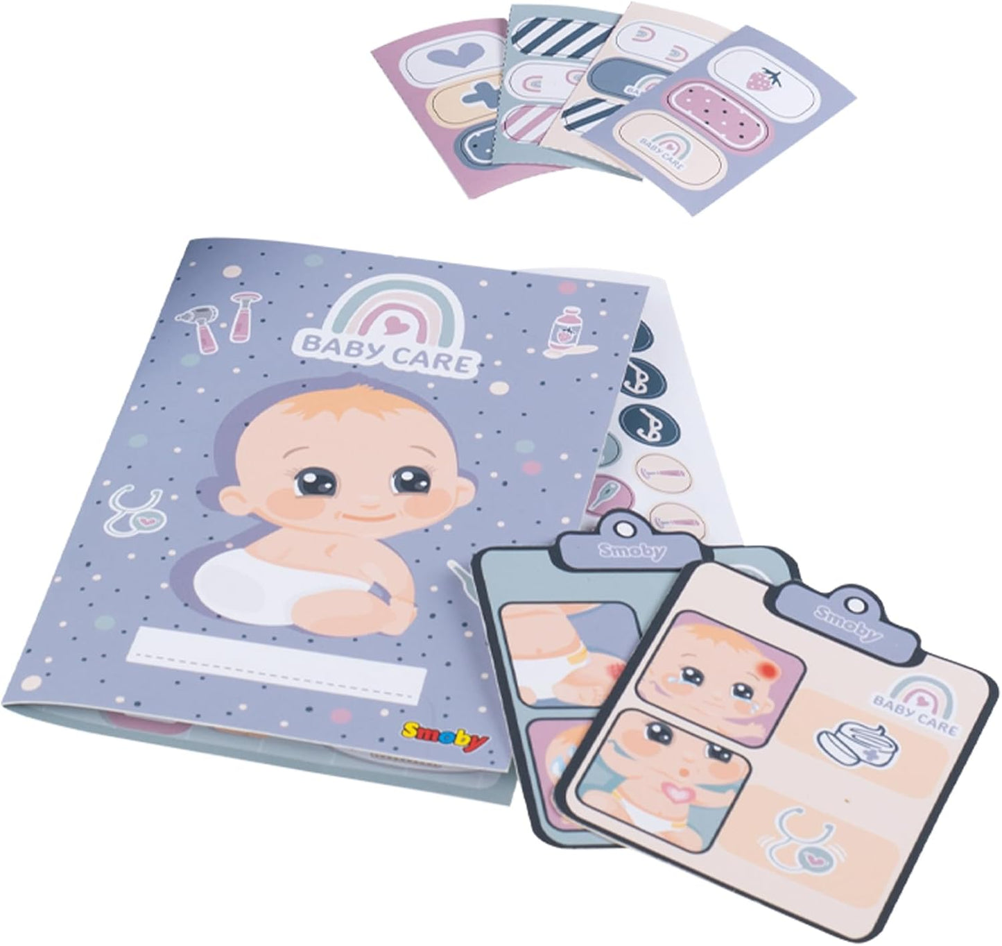 Smoby- Maletín Pediatra Baby Care- para el Cuidado de la Salud de Tus Muñecos, 19 Accesorios, Estetoscopio, Jeringuilla, Termómetro, Libreta, A Partir 3 años (7600240306), Exclusivo en Amazon