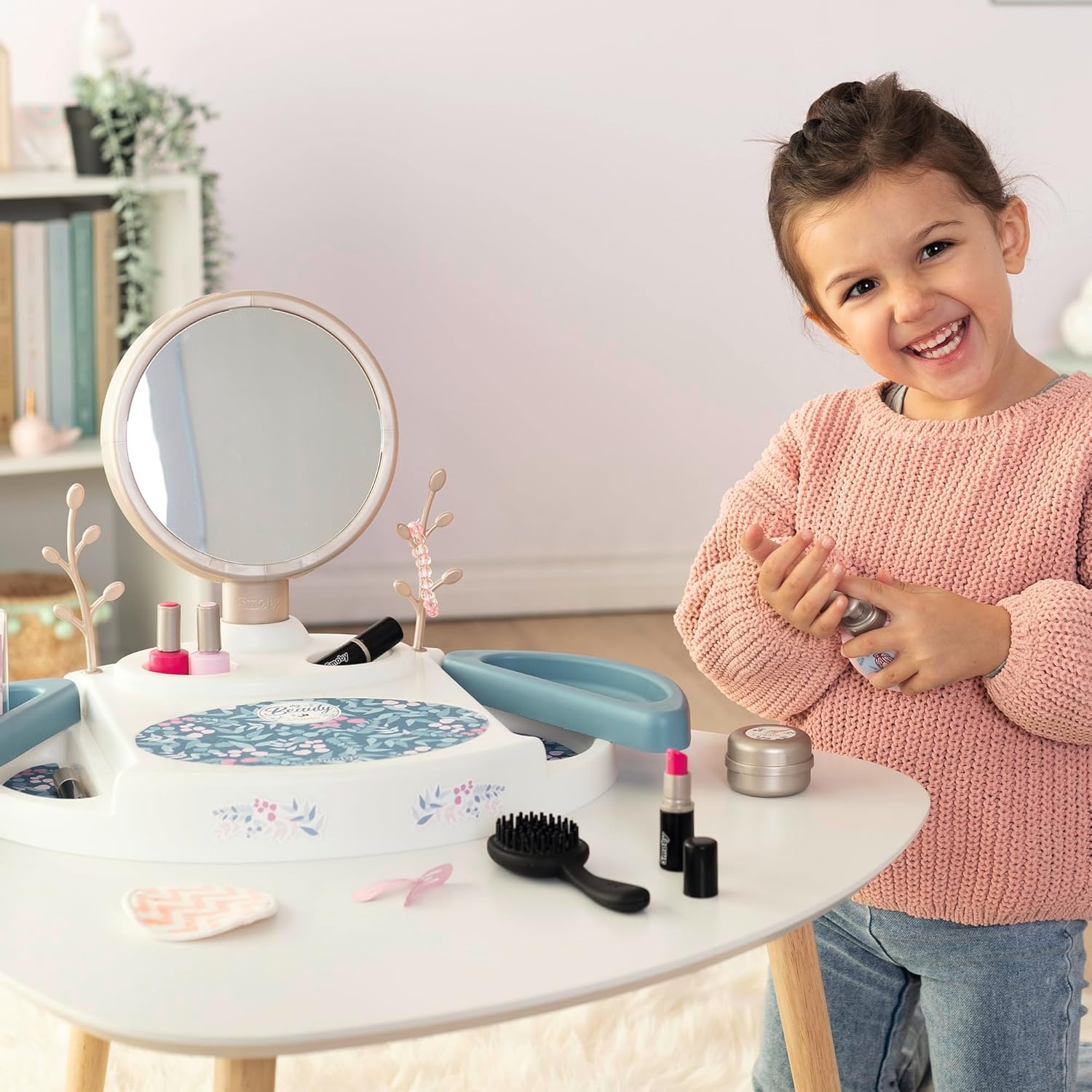 Smoby - My Beauty Vanity, 7600320252, +3 anni, specchiera da tavolo, 15 accessori, trucchi finti