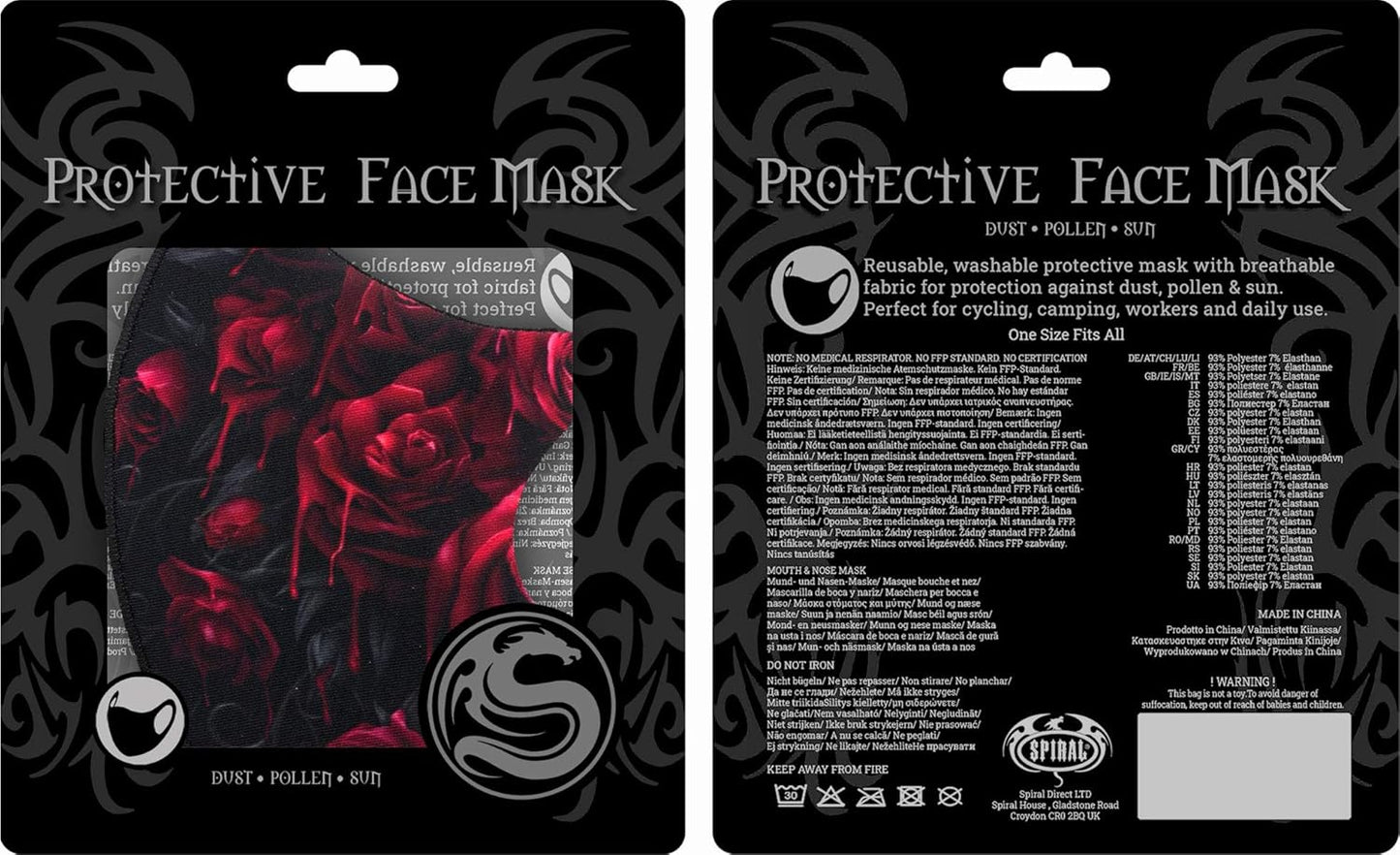 Spiral - BLOOD ROSE (Unisex Black Face Masks) One Size