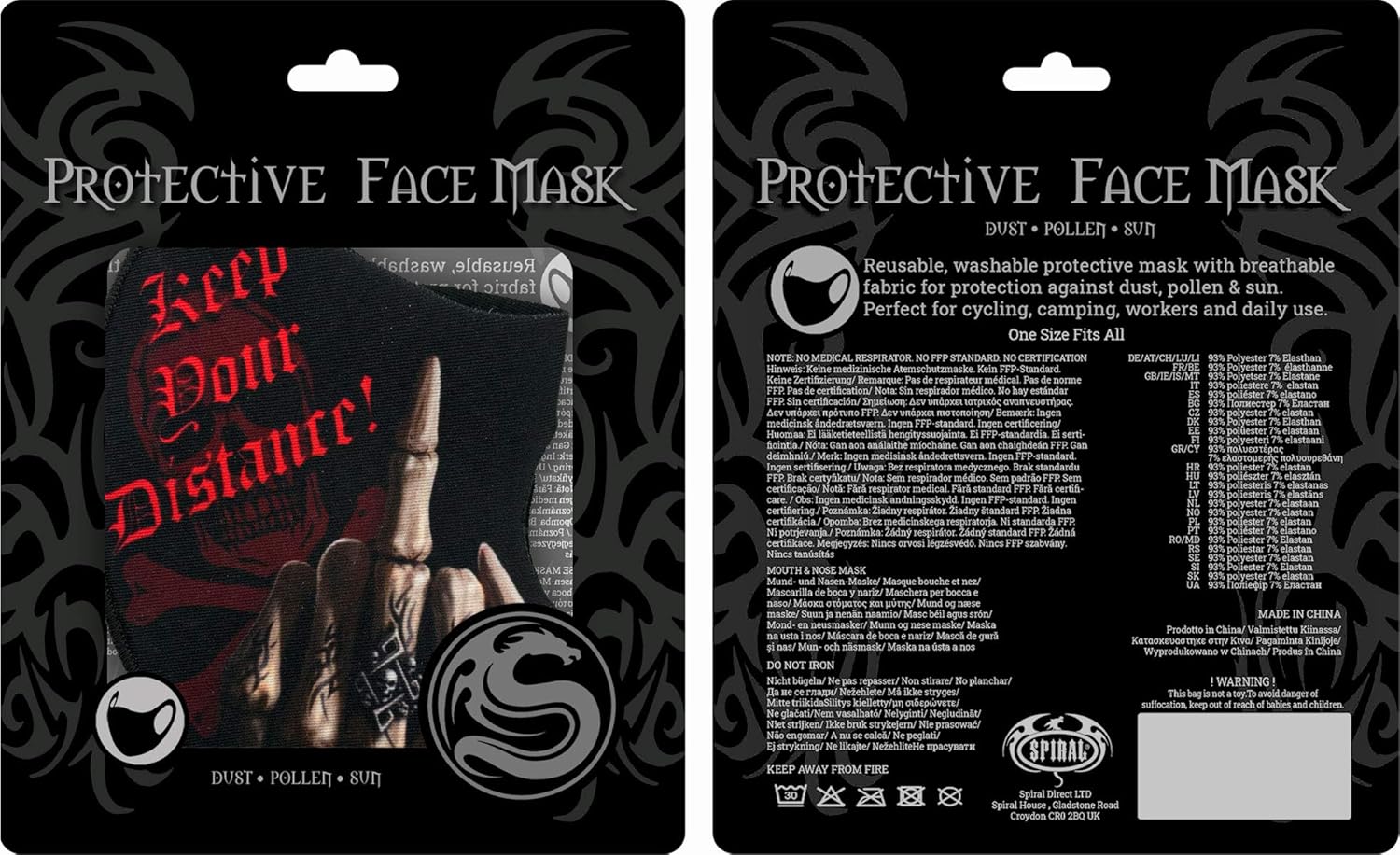 Spiral - KEEP YOUR DISTANCE (Unisex Black Face Masks) One Size