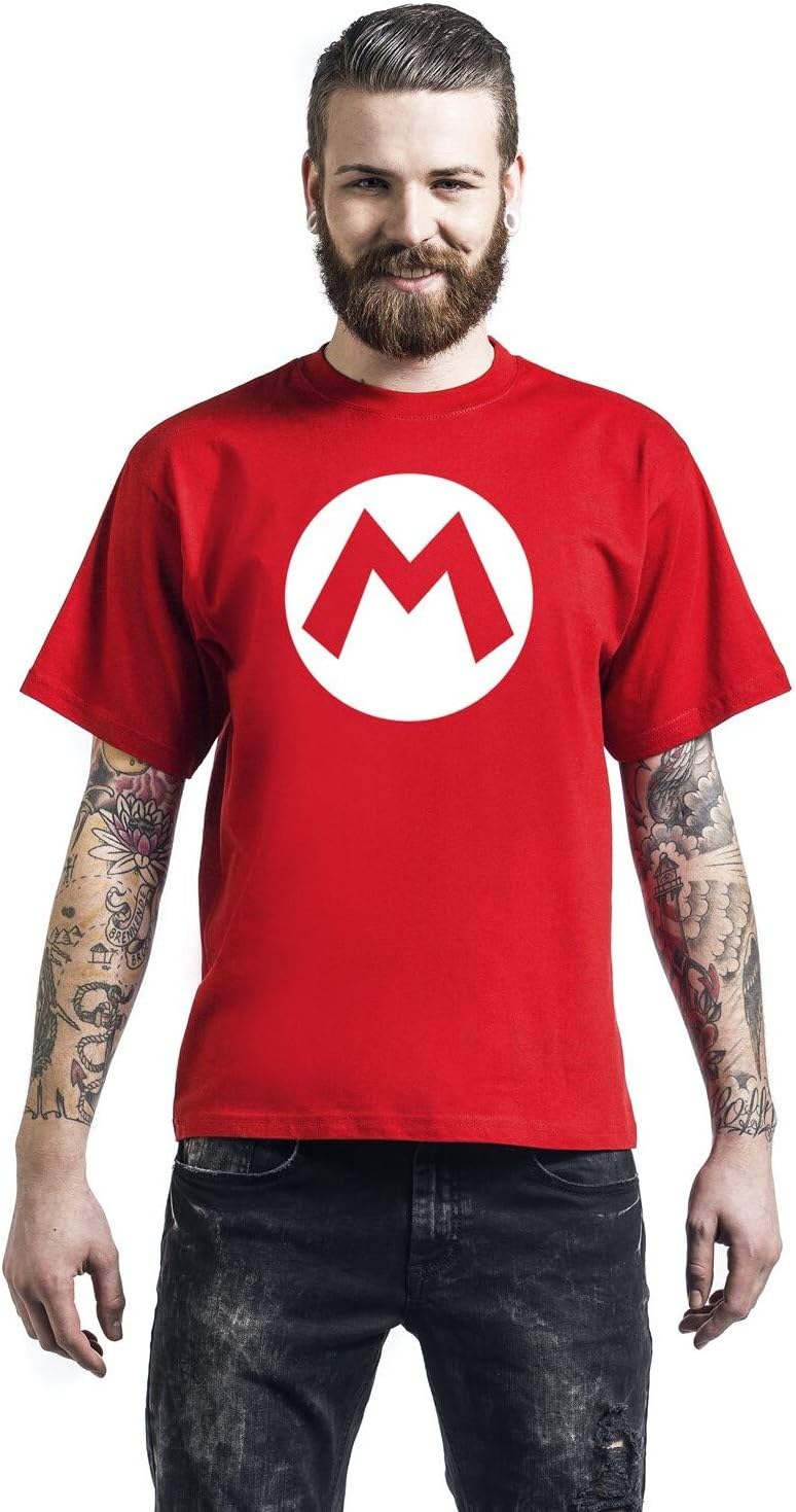 Nintendo Super Mario - Mario Badge (Unisex Red T-Shirt) Large