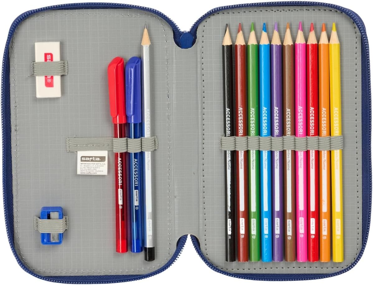 Safta F.C. BARCELONA NAVY BLUE – Children's School Pencil Case, Pencil Case with Colours, with 29 Tools Included, Ideal for Children from 5 to 14 Years, Comfortable and Versatile, Quality and