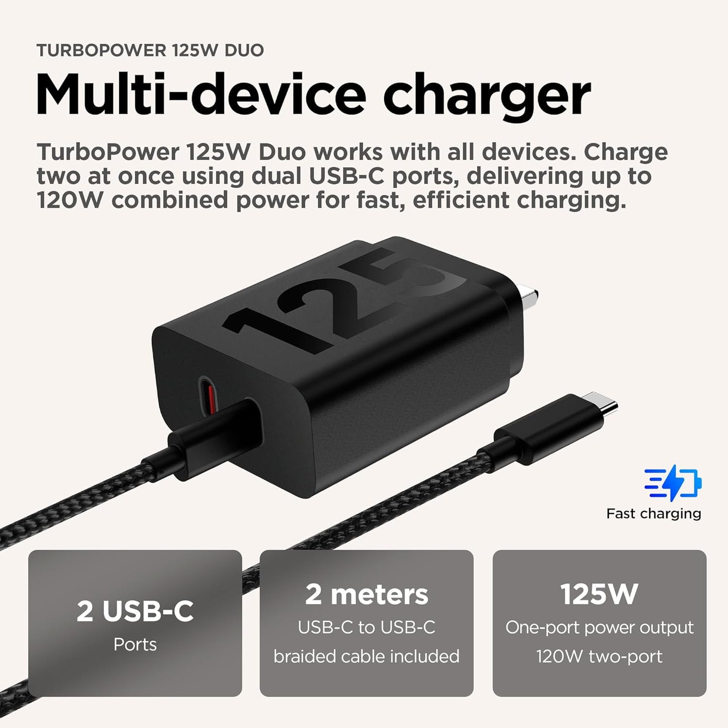 Moto UK Charger -Dual port 125w