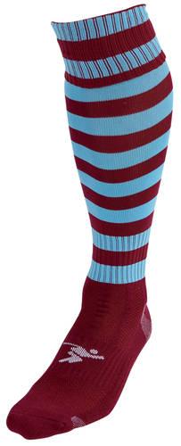 Precision Hooped Pro Football Socks Junior J12-2 Maroon/Sky J12-2 Maroon/Sky
