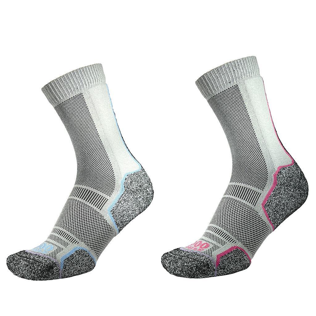 1000 Mile Trek Sock Ladies (Twin Pack) (Recycled) Medium Silver/Blue+Silver/Pink Medium Silver/Blue+Silver/Pink