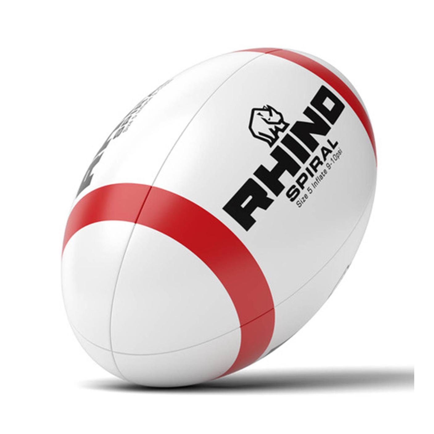 Rhino Spiral Kick Developer Rugby Ball 5 White/Red 5 White/Red