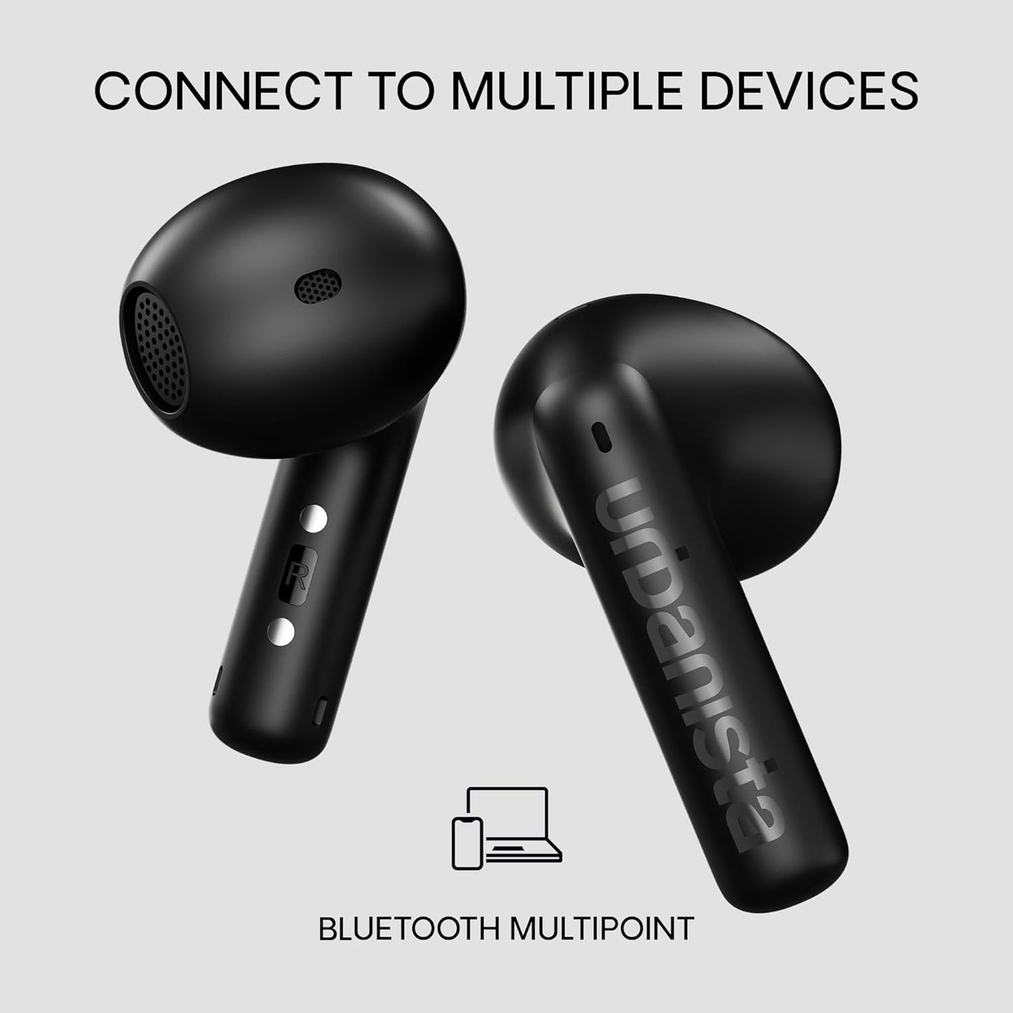 Urbanista Santa Monica Adaptive Noise Cancelling Earphones, ANC Open Fit Earbuds with 6 Mics, Bluetooth 6, Multipoint and IPX4, Touch Control