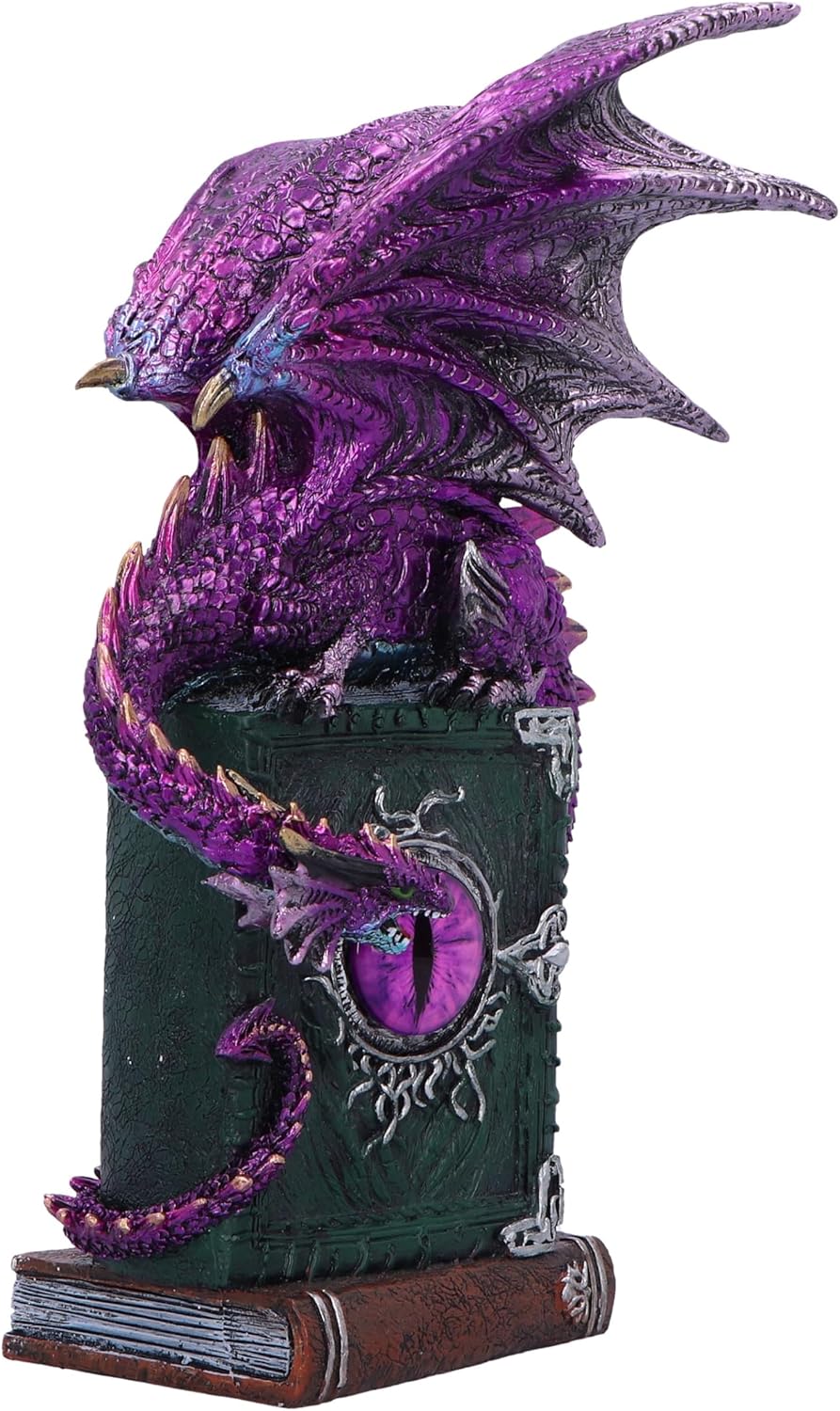Nemesis Now Dragon Fable 24cm, Resin, Purple, Dragon on Haunted Books Figurine, Shimmering Purple Dragon Ornament, Collectable Dragon Giftware, Cast in the Finest Resin, Expertly Hand-Painted