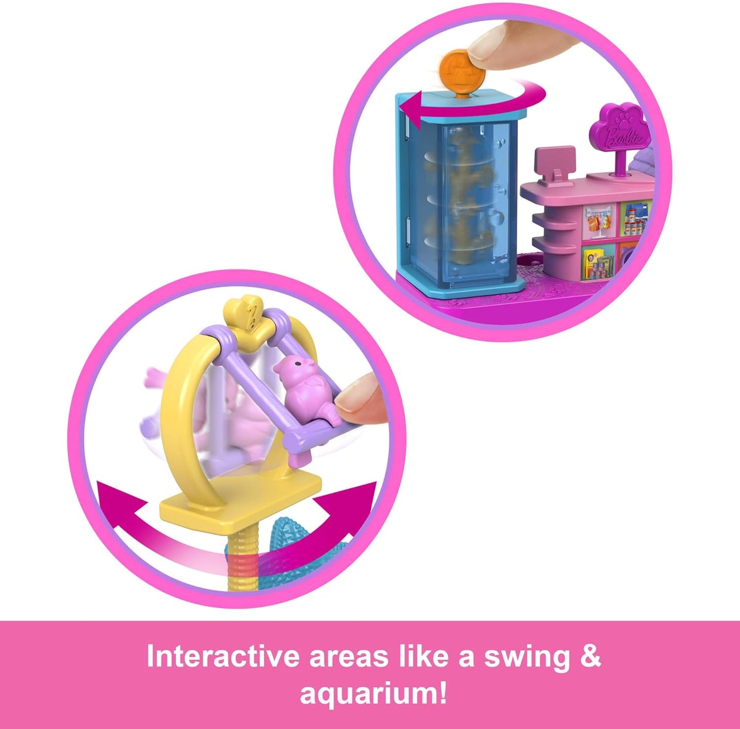 Barbie Mini BarbieLand Collectible Pet Boutique Playset with 1.5-Inch Doll, Pet Product Display, Check Out Stand, Pet House & Cat Baskets for Storytelling Play, JCR30