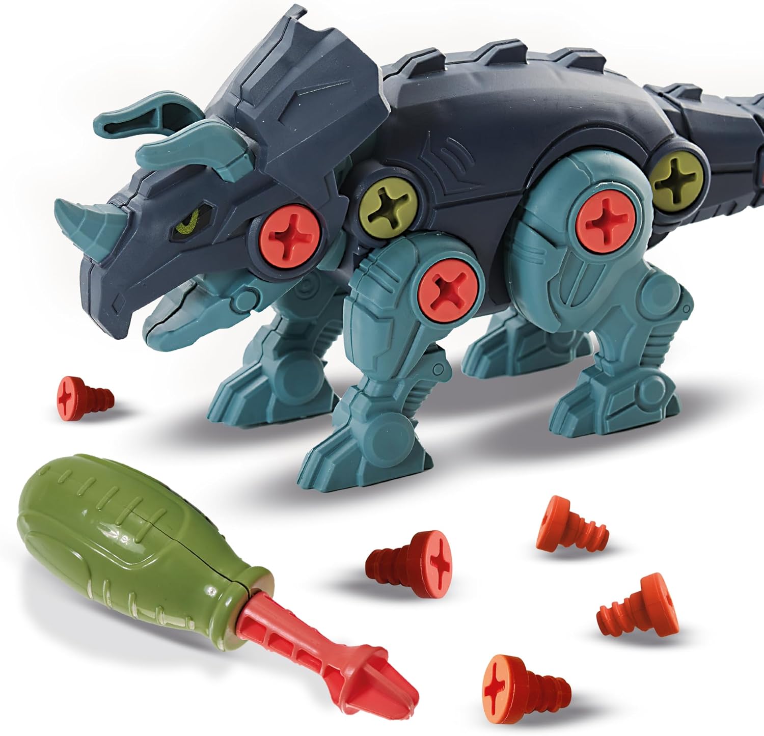 SES Creative 14291 Dino Screw Constructions - Creative Building Kit for Kids Aged 5+ - Build Your Own T-Rex and Triceratops with 35 Dino Parts, 20 Screws, and a Child-Friendly Screwdriver