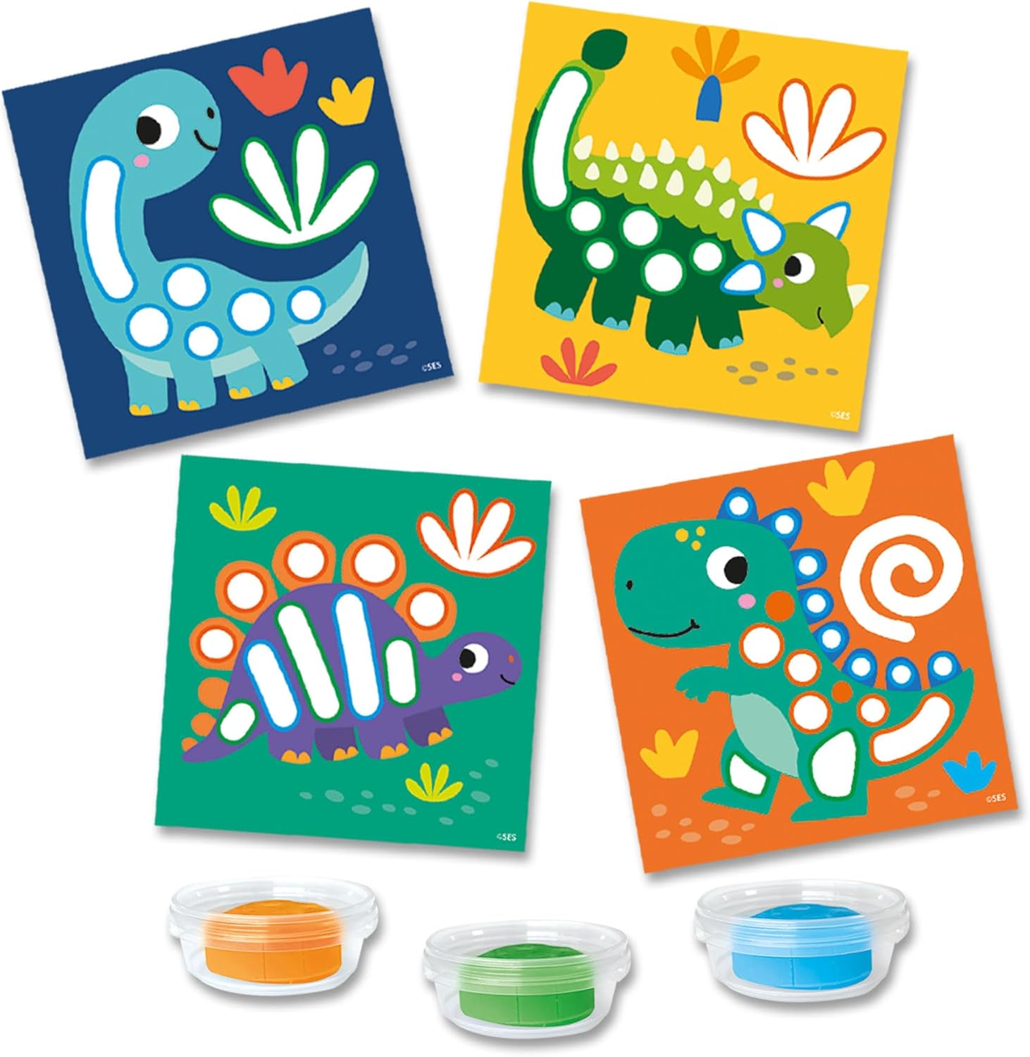 SES Creative 14409 My First Dough Activity Cards Dinos - Creative Play Kit for Kids Aged 1+ - Includes Safe Materials - Explore Dino Fun - Includes Reusable Cards