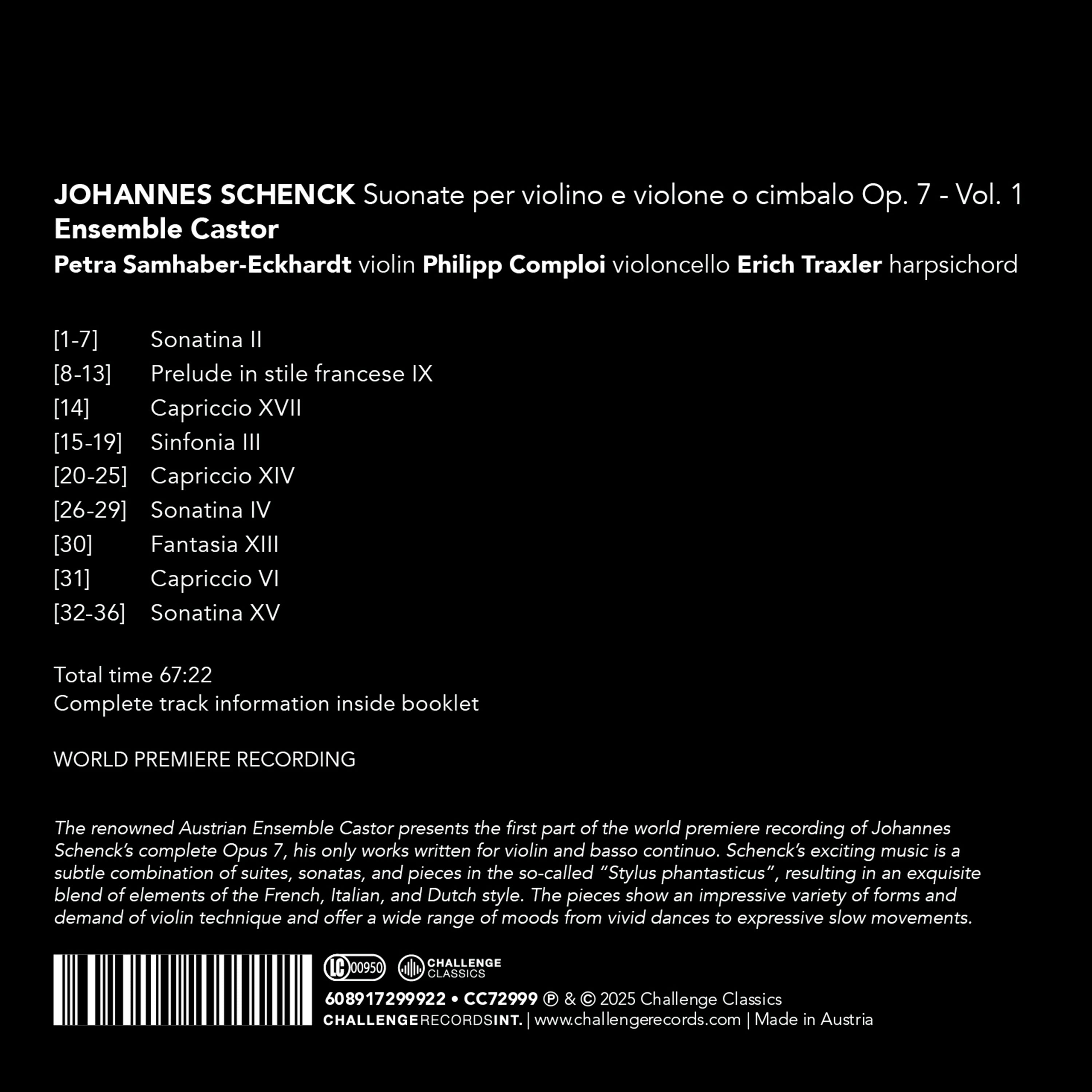 Johannes Schenck: Suonate Per Violino E Violone O Cimbalo, Op. 7 - Volume 1