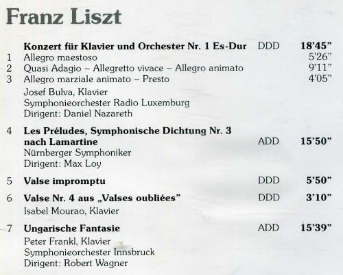 Konzert For Klavier Und Orchester N. 1 / Les Preludes, Symphonische Dichtung N.