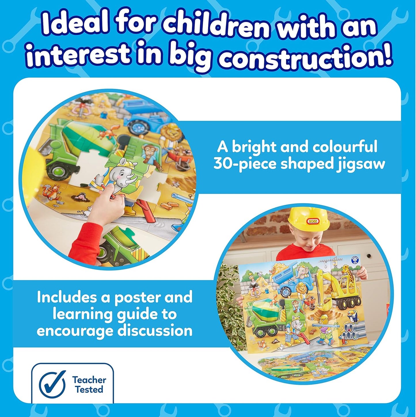 Orchard Toys Busy Builders Jigsaw Puzzle, 30-Piece Shaped Educational Jigsaw Puzzle, For Kids Age 3+, Develops Hand-Eye Coordination