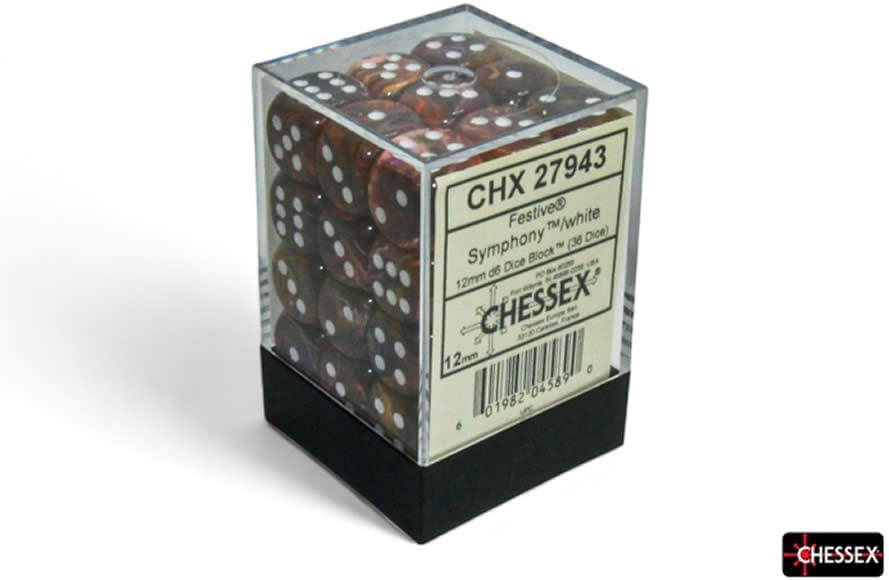 Symphony Festive Dice with White Pips D6 12mm (1/2in) Pack of 36 Dice Chessex