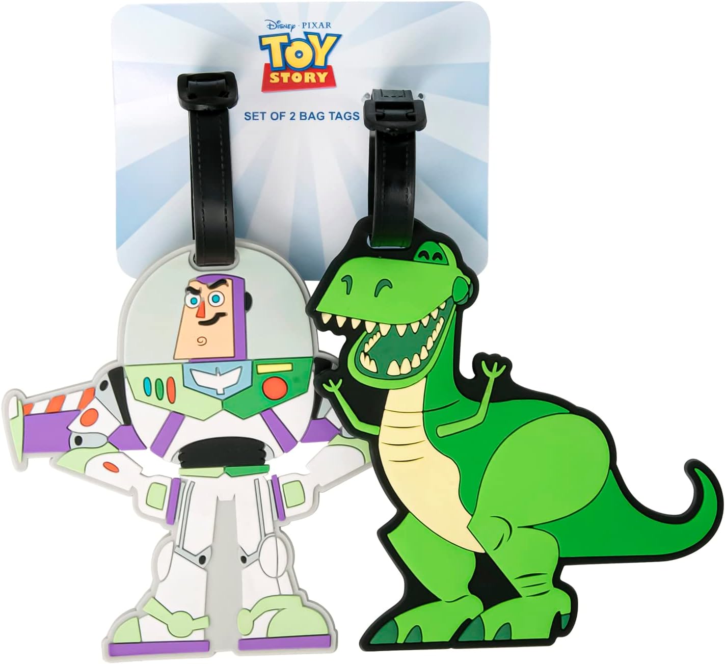 Disney Peers Hardy Toy Story Buzz & Rex Green, White & Purple 2 Piece Luggage Tags