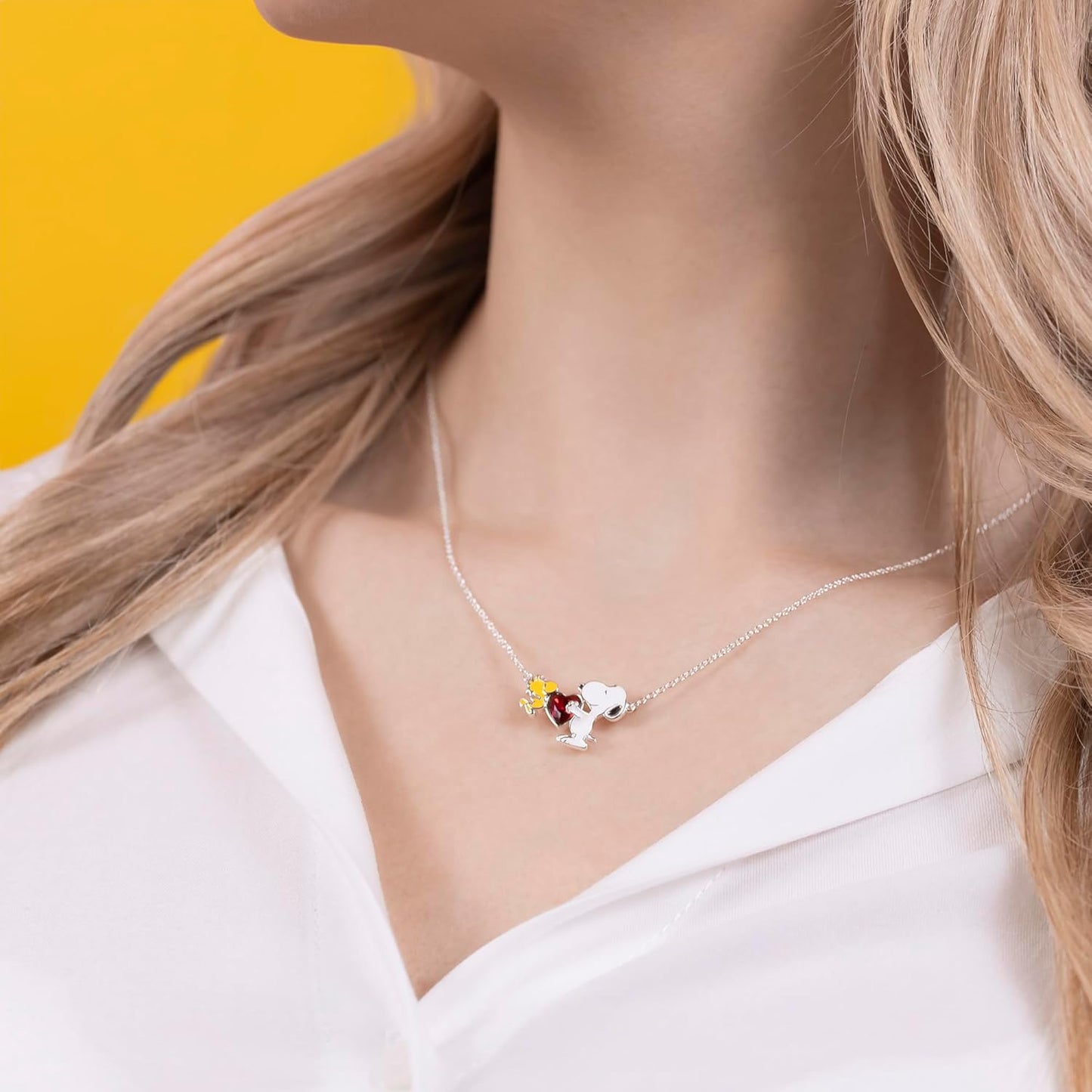 Peanuts Snoopy & Woodstock Heart Charm Necklace NF00747SRPL-18.PH