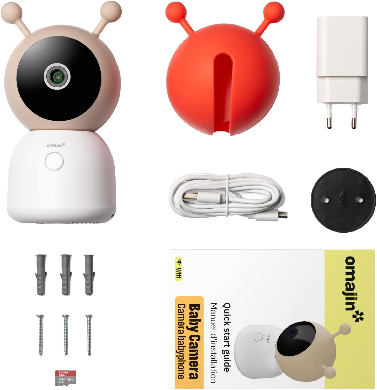 OMAJIN by Netatmo Slimme Baby Monitor Camera 2K HD, Nachtzicht, Huildetectie, Twee-weg Audio, Slaapliedje & Witte Ruis, Nachtlampje, Vochtigheids- en Temperatuursensor, App Control, OBC-01