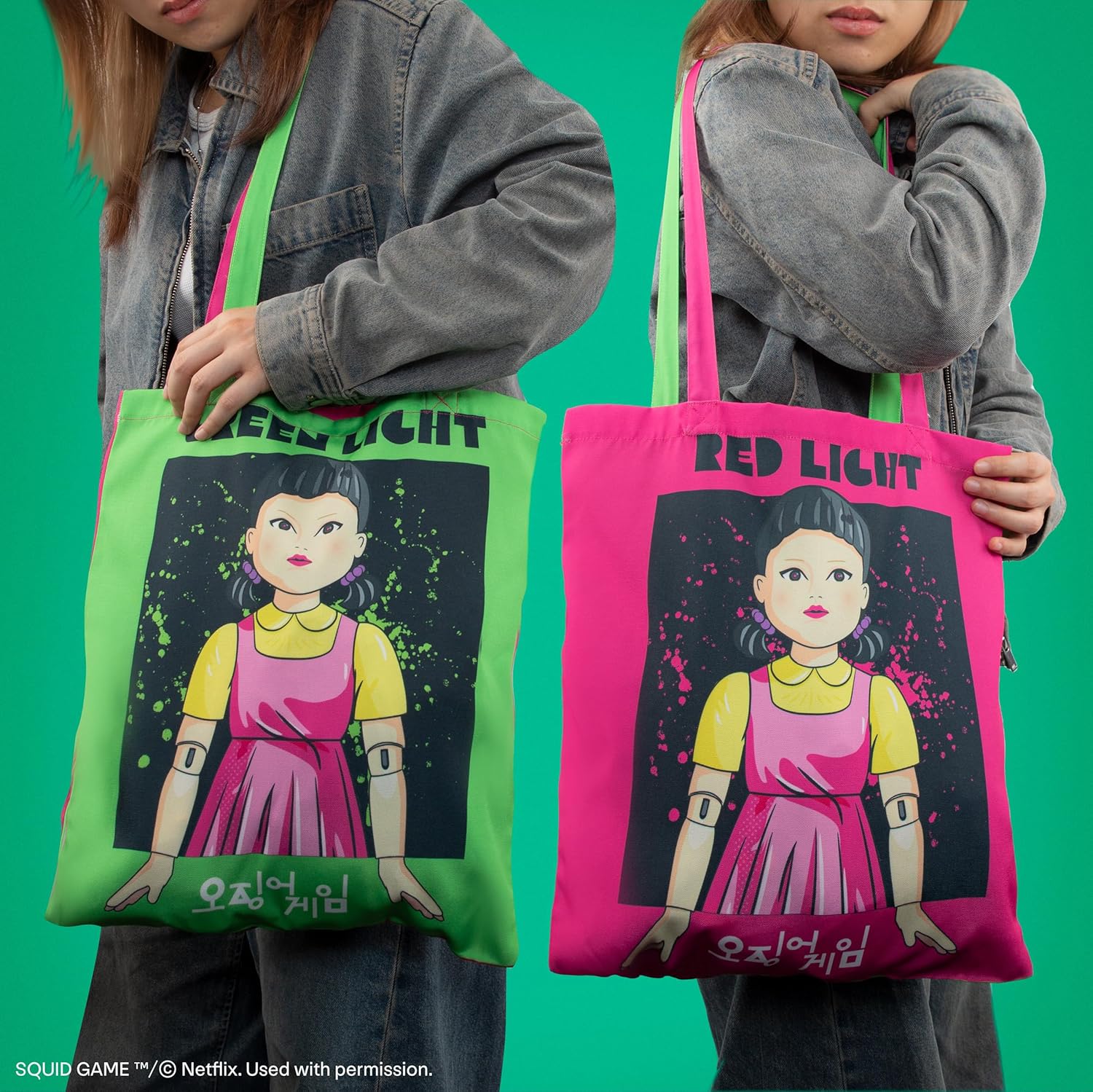 Cinereplicas Squid Game - Light Red, Light Green Tote Bag - 42 * 38cm - Officially Licensed, Red Light, Green Light