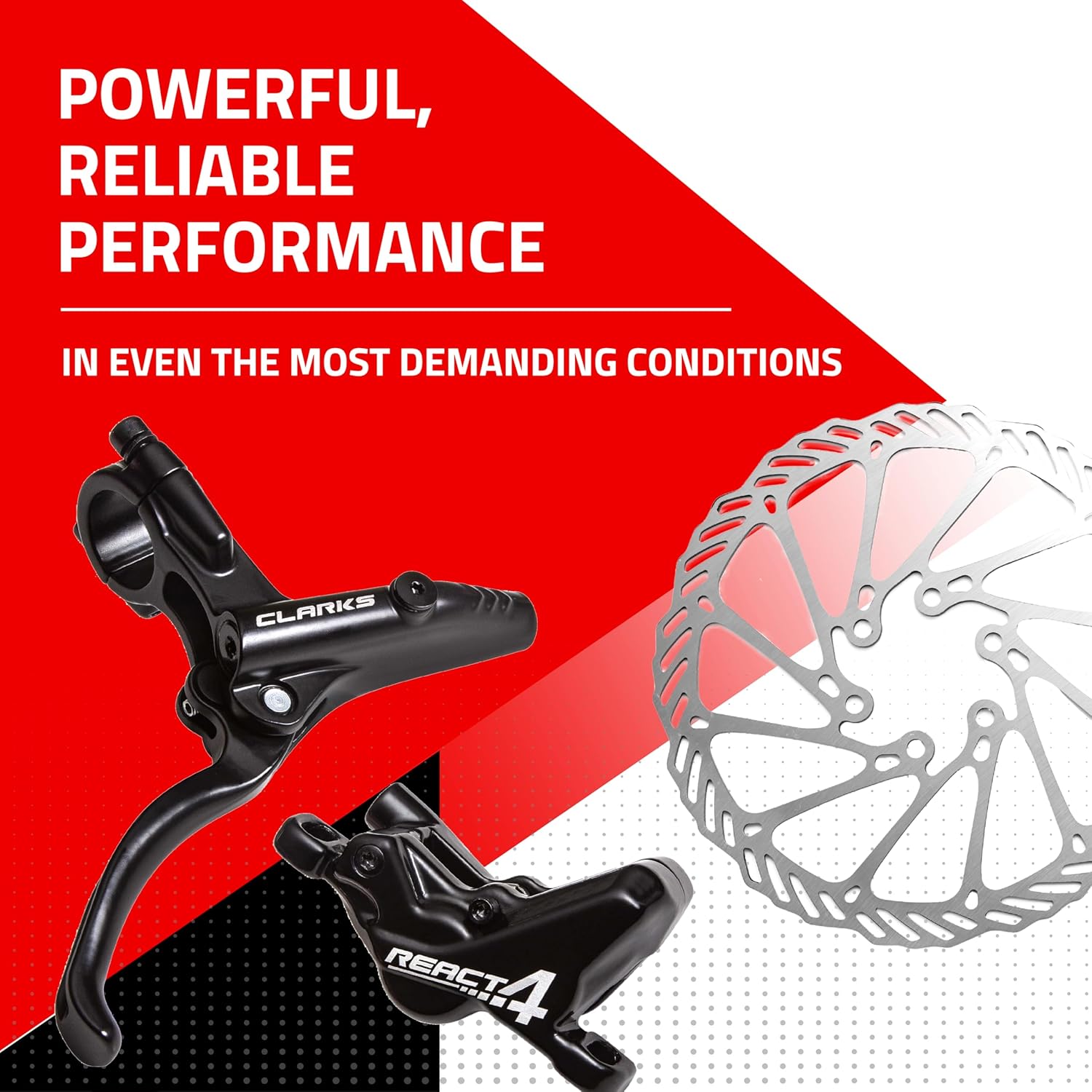 CLARKS React 4 Hydraulic Disc Brake Set - 4 Piston Hydraulic Brake System - 160mm Rotor Complete Brake Set Compatible with mountain bikes (MTB), Downhill and E-bikes