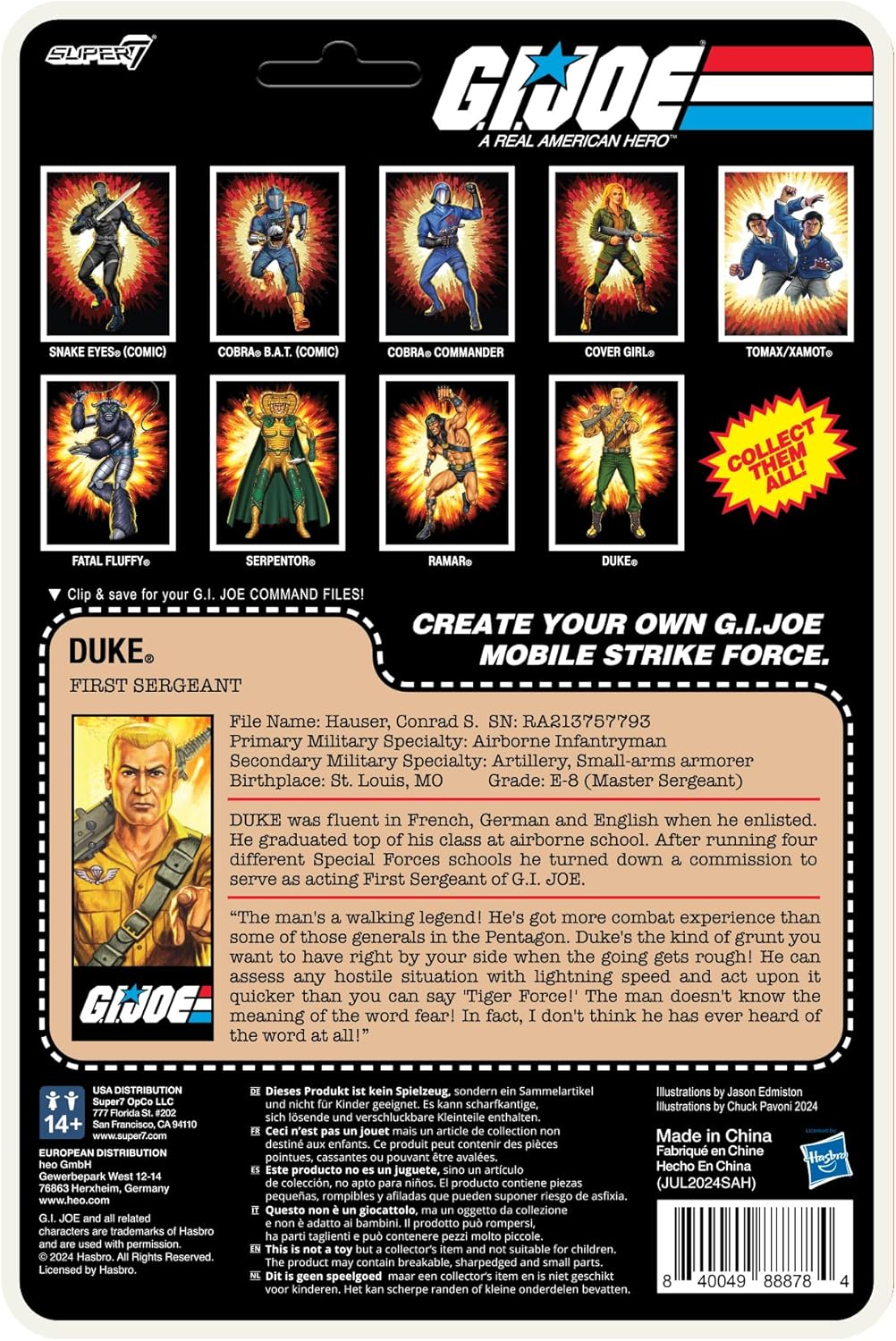 Super7 Reaction+ G.I. Joe Duke (dibujos animados) - Figura de acción de G.I. Joe de 3.75 pulgadas con accesorios, coleccionables clásicos de dibujos animados y juguetes retro