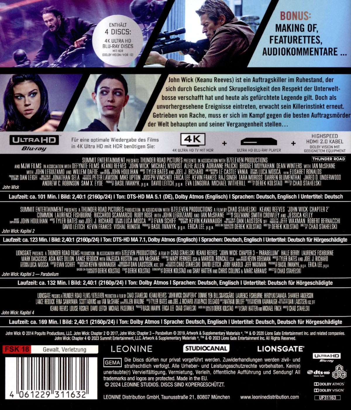 John Wick: Kapitel 1-4 (4 4K UHDs)