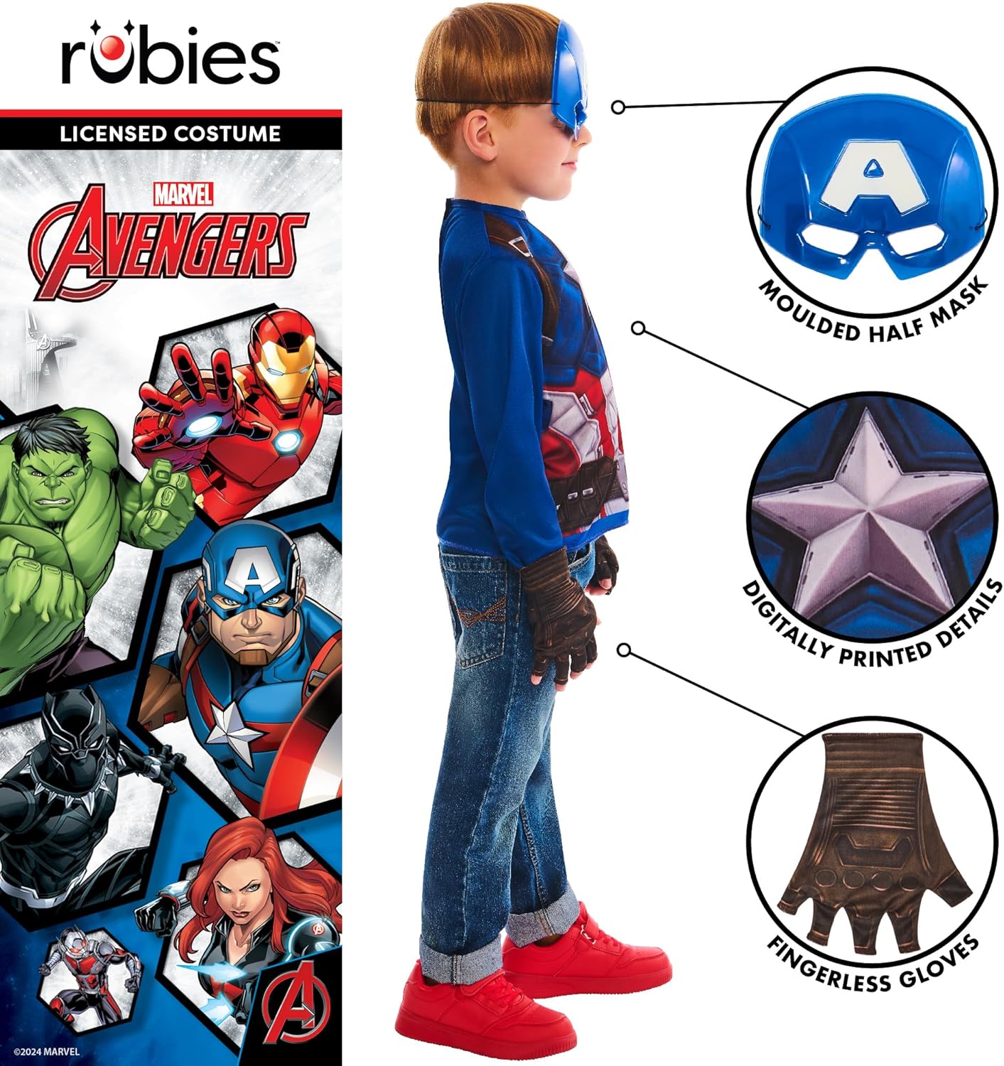 Rubies Official Marvel Captain America Dress Up Set Child Costume, Kids Fancy Dress, Size Ages 4-6 Years