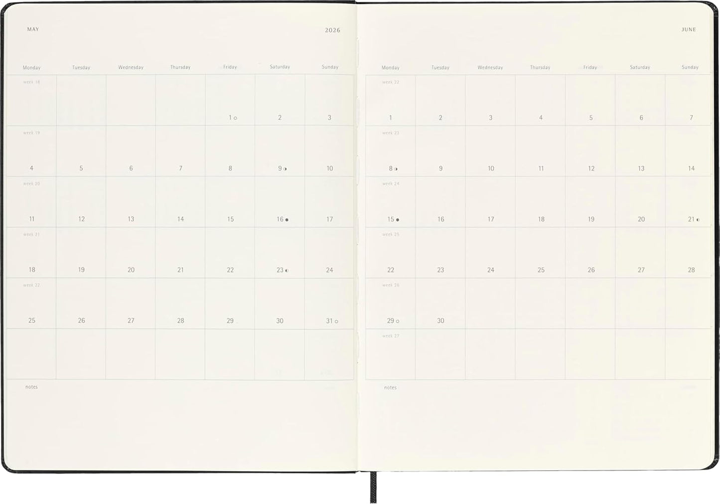 Moleskine Weekly Planner 2025-2026, 18-Month Weekly Planner With Note Space, Hard Cover and Elastic Closure, XL 19 x 25 cm, Colour Black