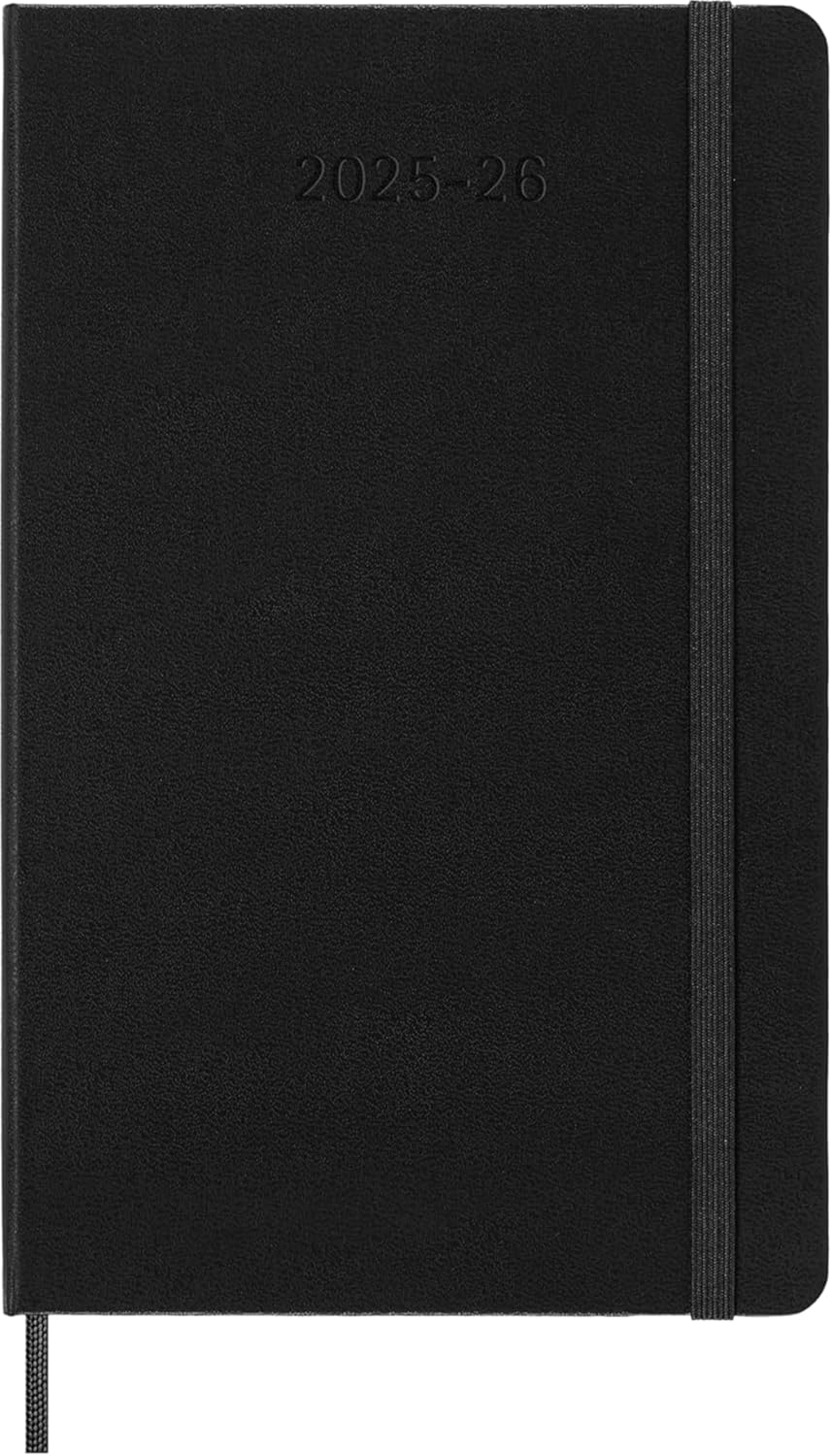 Moleskine Weekly Planner 2025-2026, 18-Month Horizontal Planner, Hard Cover and Elastic Closure, Large 13 x 21 cm, Colour Black