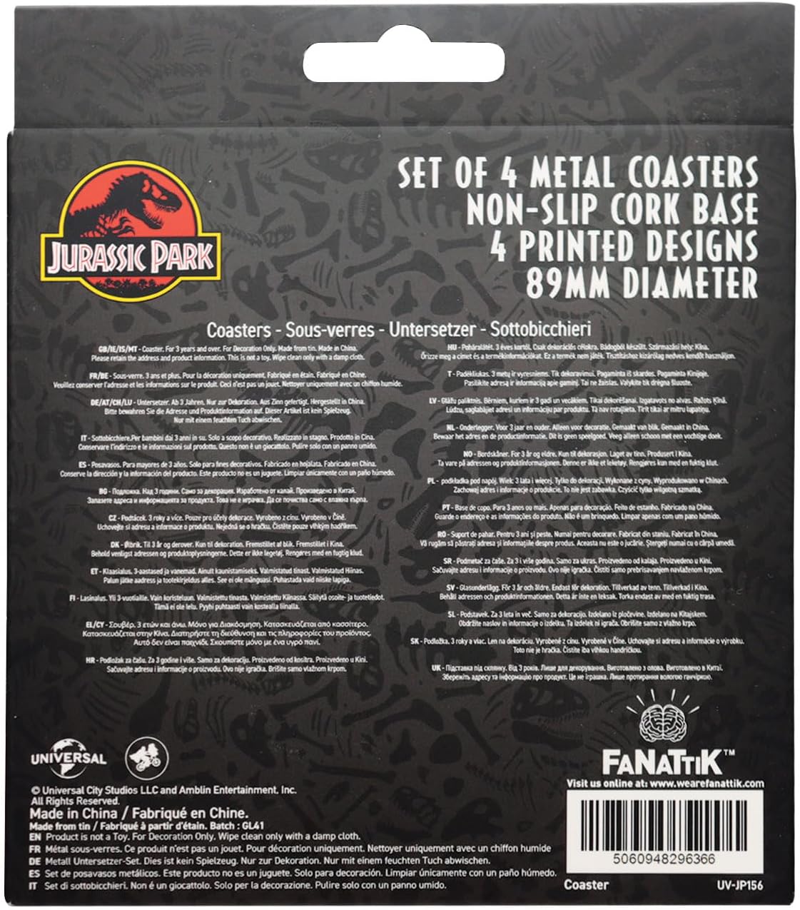 JURASSIC PARK - 4 Embossed Metal Coasters