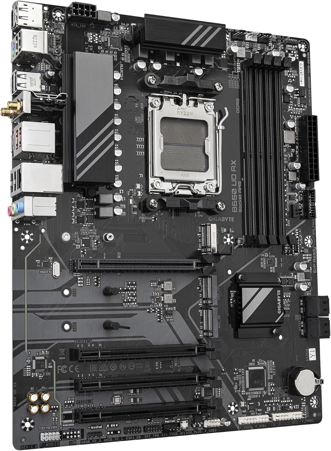 GIGABYTE B650 UD AX Motherboard - AMD Ryzen 9000 Series CPUs, 6+2+2 Phases VRM, up to 7600MHz DDR5 (OC), 1xPCIe 5.0 + 2xPCIe 4.0 M.2, GbE LAN, WIFI 6, USB 3.2 Gen 2